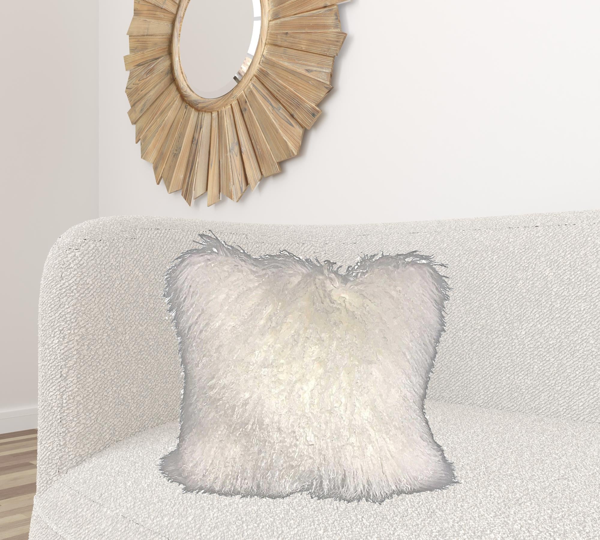 24" Bright White Genuine Tibetan Lamb Fur Pillow With Microsuede Backing