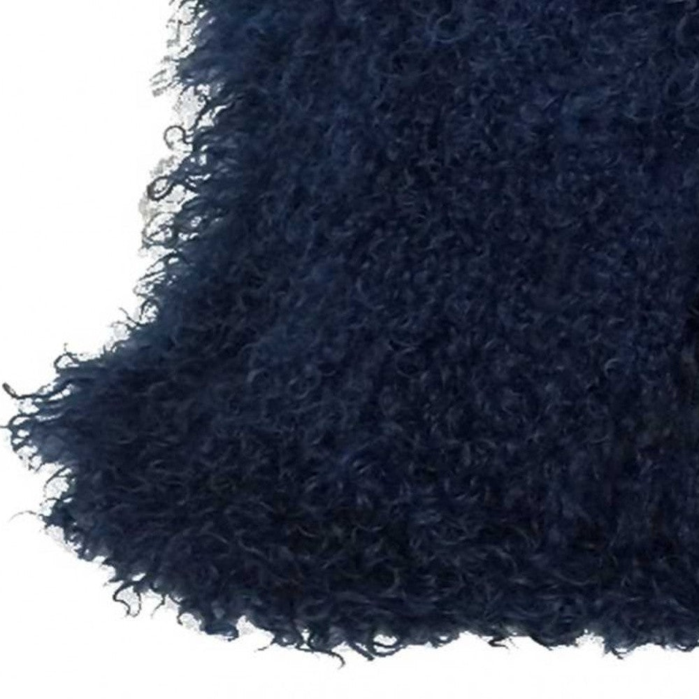 24" Navy Blue Genuine Tibetan Lamb Fur Pillow With Microsuede Backing