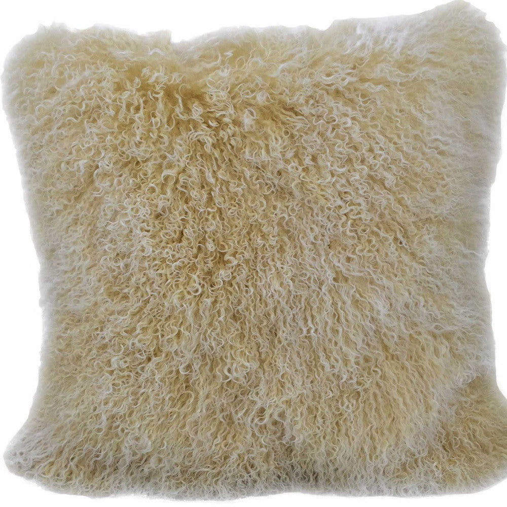 24" Gold Genuine Tibetan Lamb Fur Pillow With Microsuede Backing