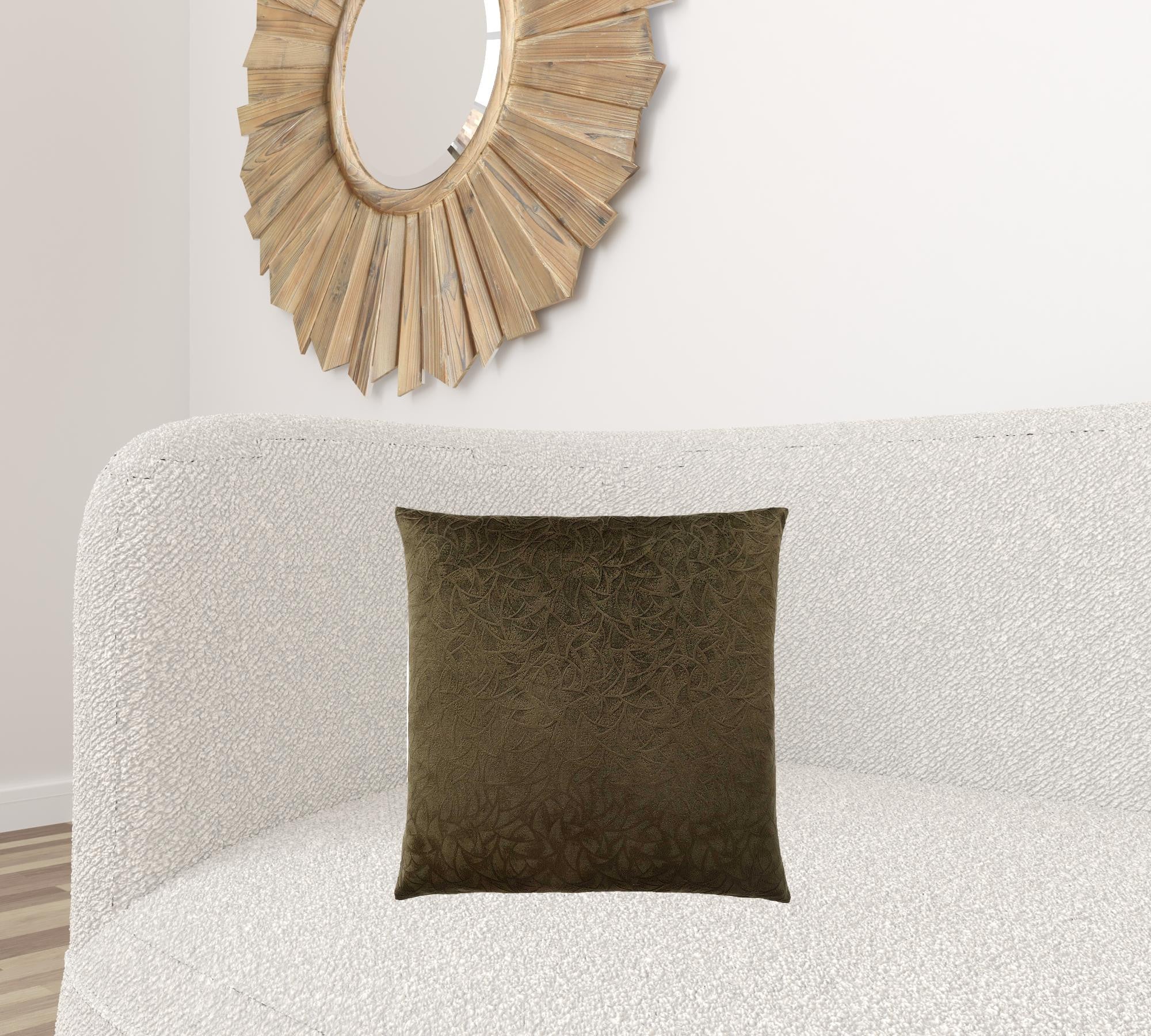 18" X 18" Taupe Velvet Polyester Abstract Zippered Pillow