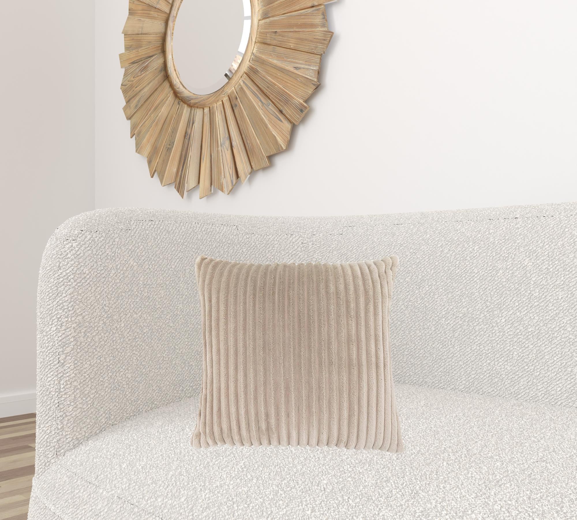 18" X 18" Beige Polyester Ribbed Zippered Pillow