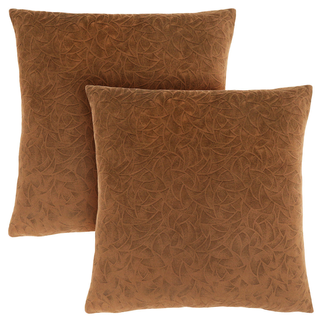 Set Of Two 18" X 18" Taupe Velvet Polyester Floral Zippered Pillow