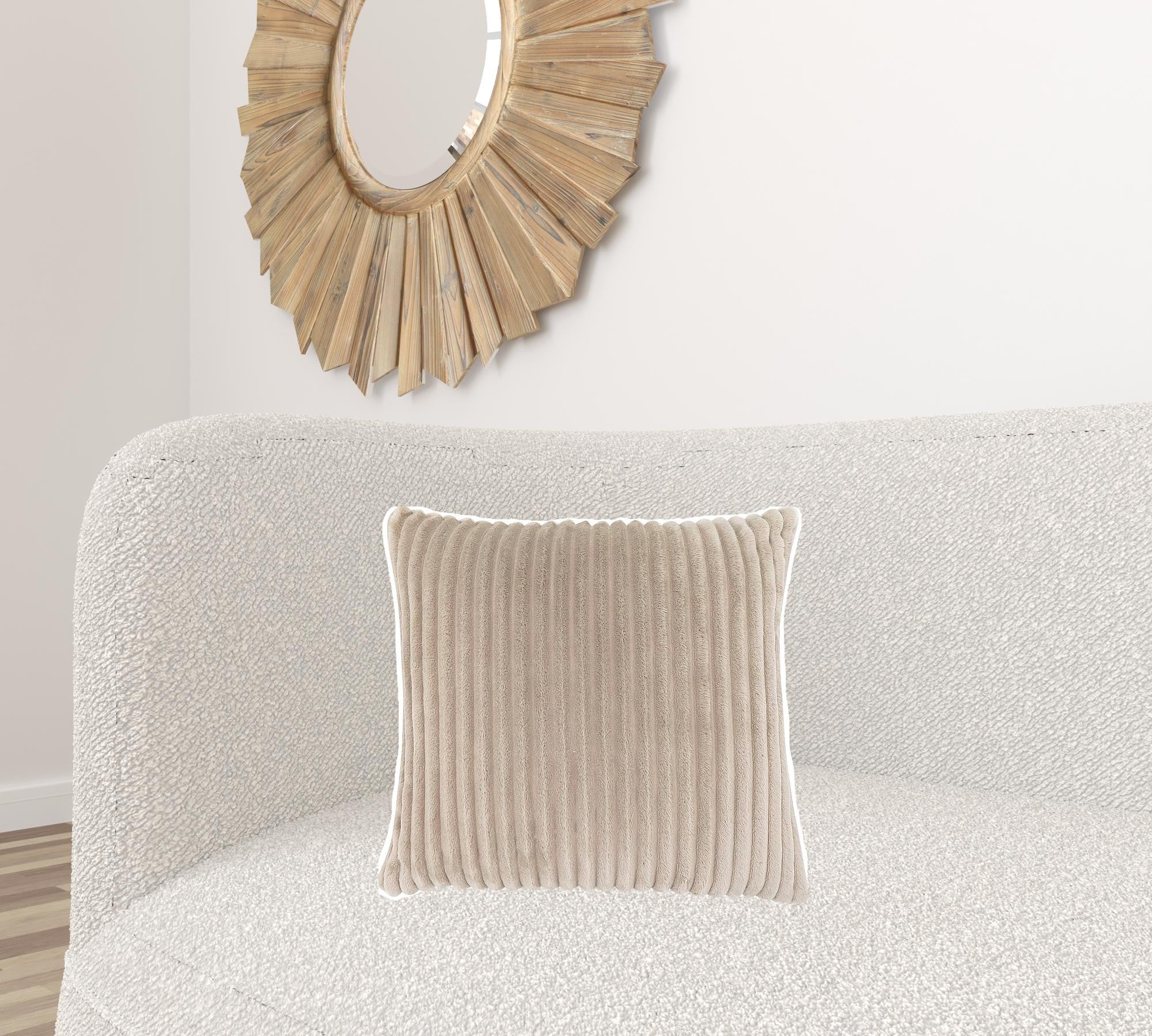 Set Of Two 18" X 18" Ivory Polyester Ribbed Zippered Pillow