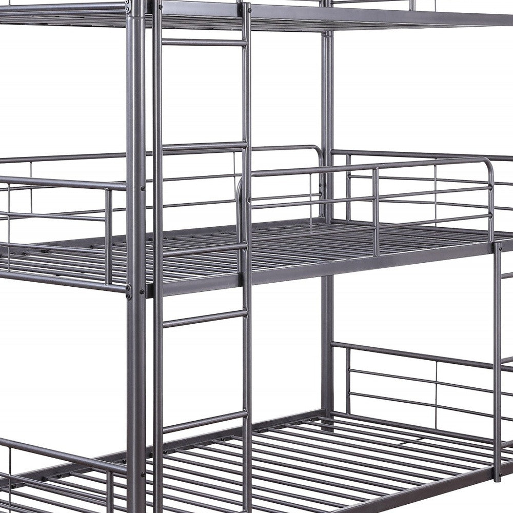 42" X 79" X 74" Silver Metal Triple Bunk Bed - Twin