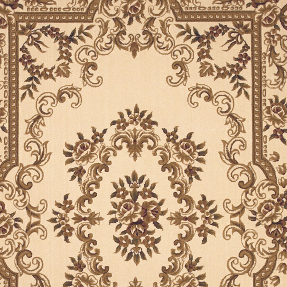 8' Ivory Round Floral Area Rug