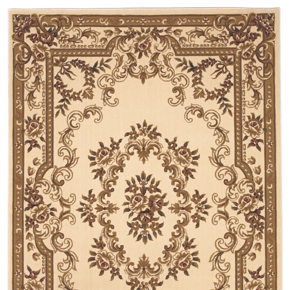 8' Ivory Round Floral Area Rug