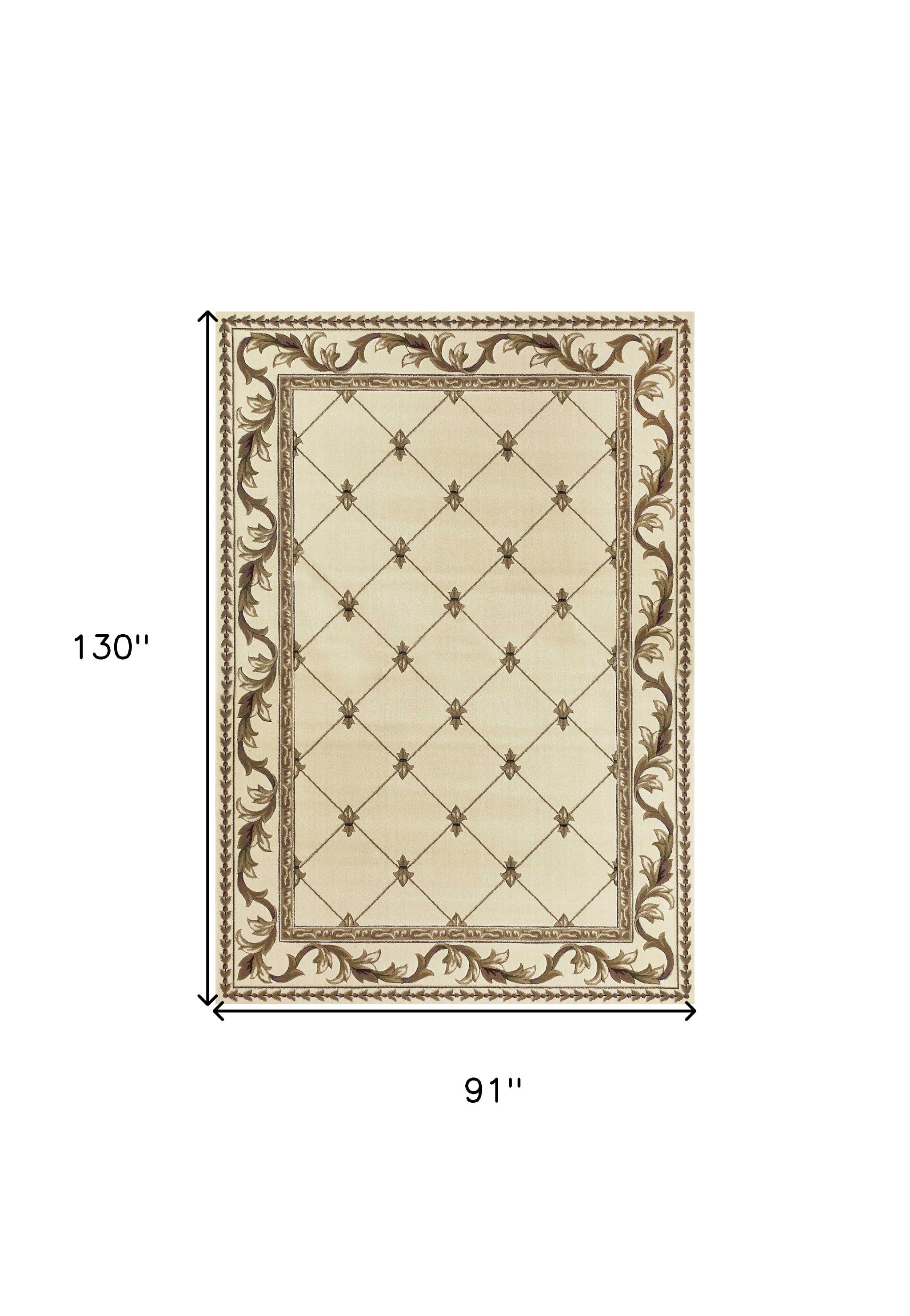 5'X8' Ivory Machine Woven Hand Carved Fleur De Lis Indoor Area Rug