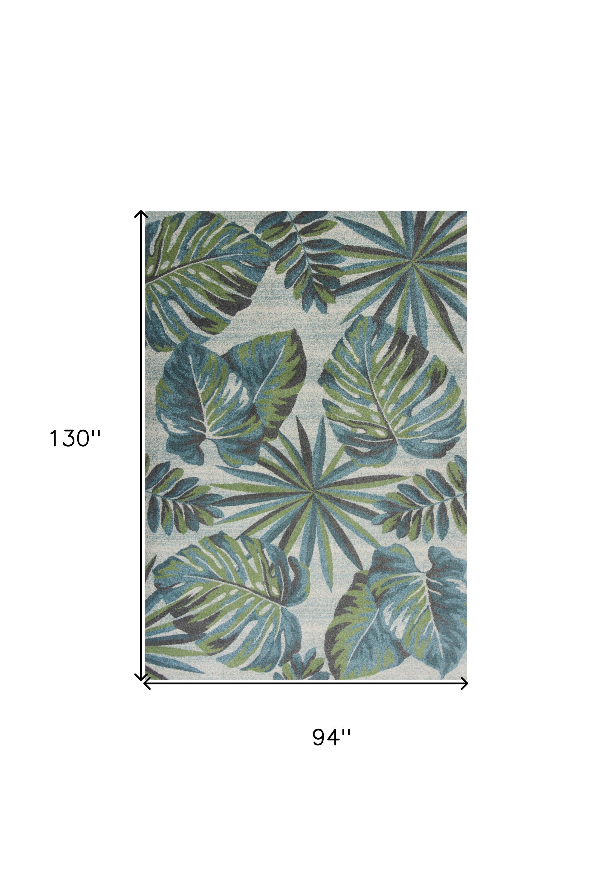 5' X 8' Teal Or Green Tropical Leaves Indoor Area Rug