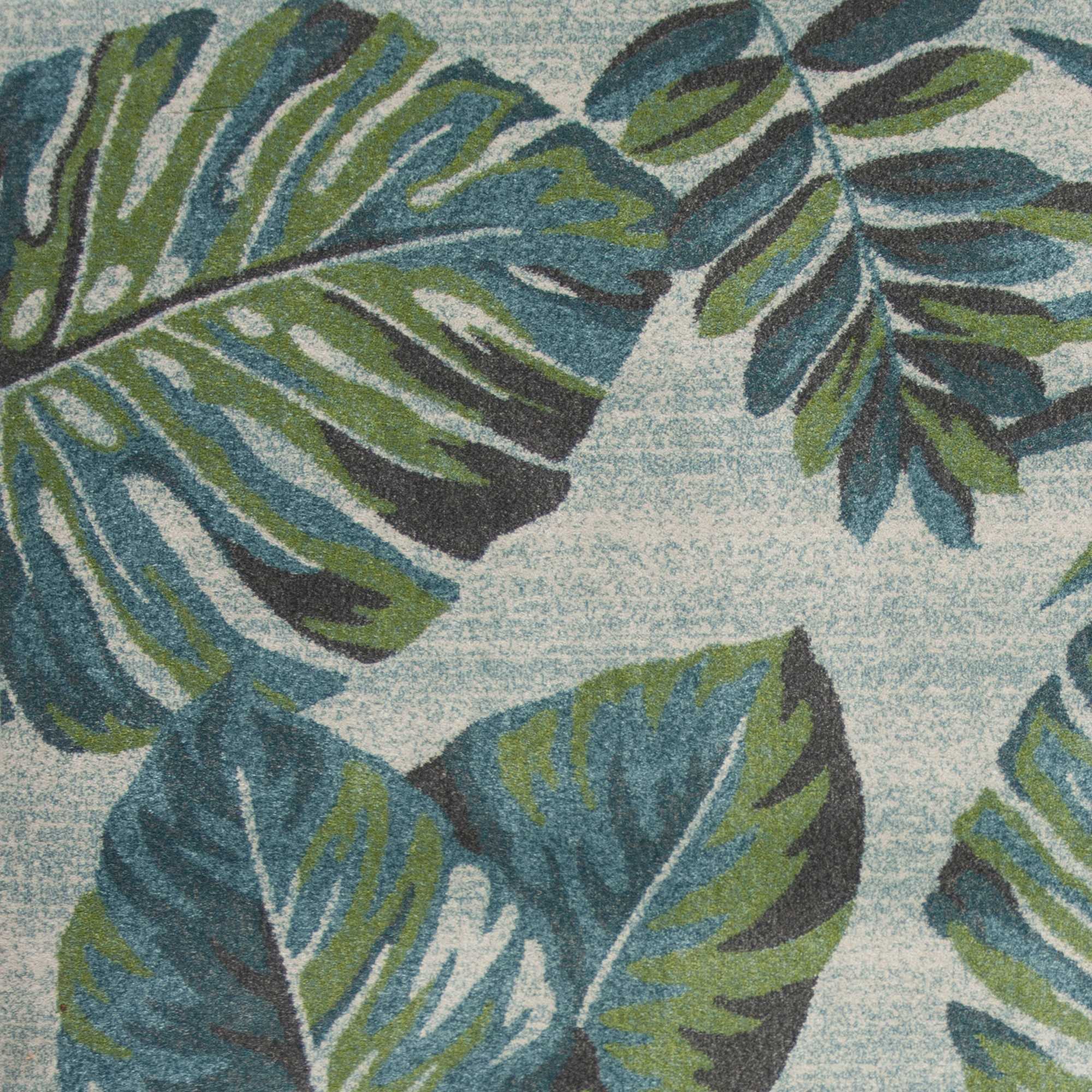 5' X 8' Teal Or Green Tropical Leaves Indoor Area Rug