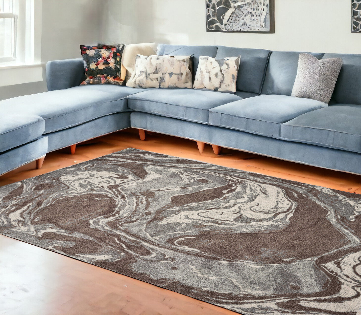 5' X 8' Mocha Marble Indoor Area Rug