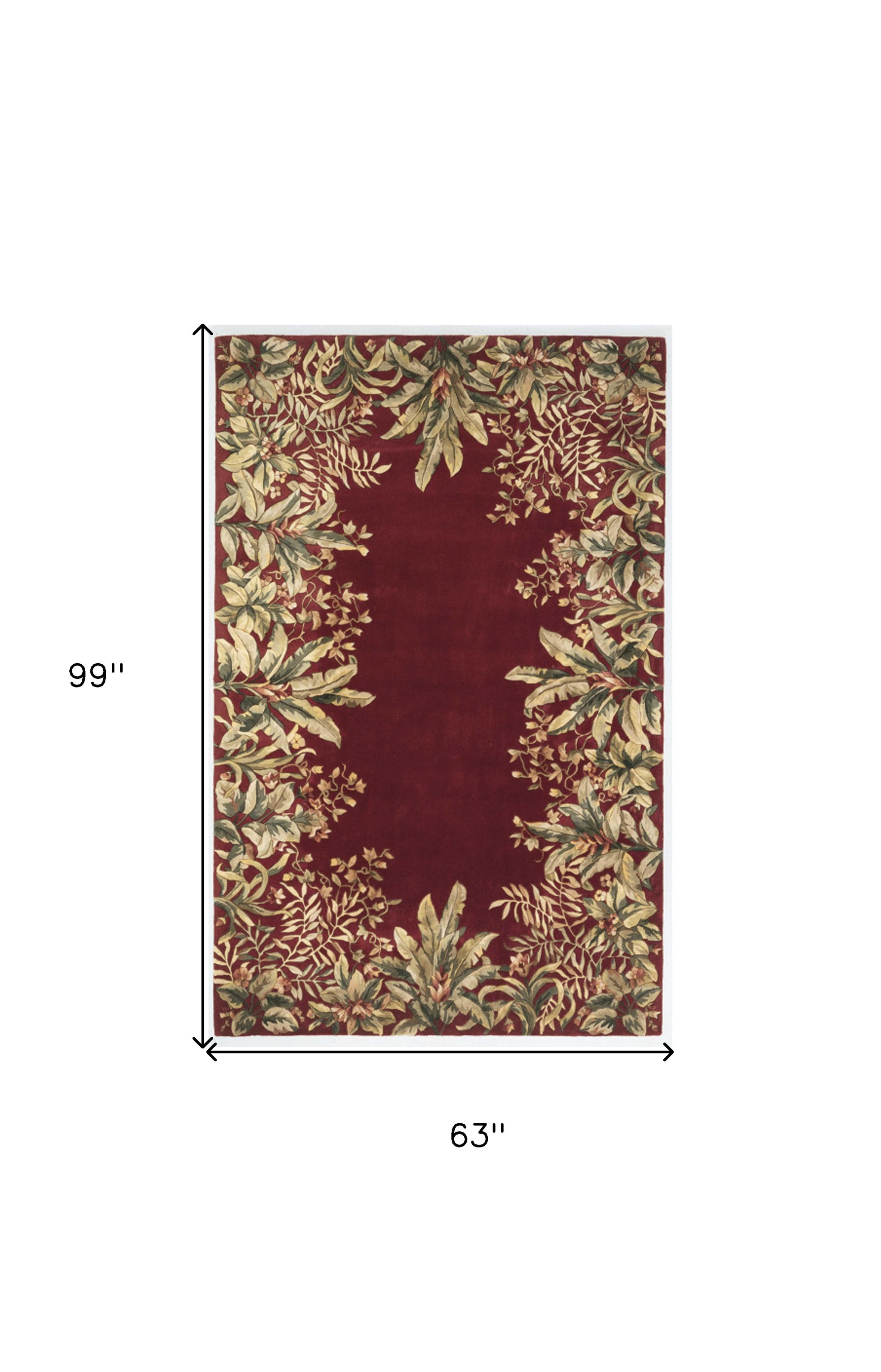 5' x 8' Ruby Red Wool Floral Hand Tufted Area Rug