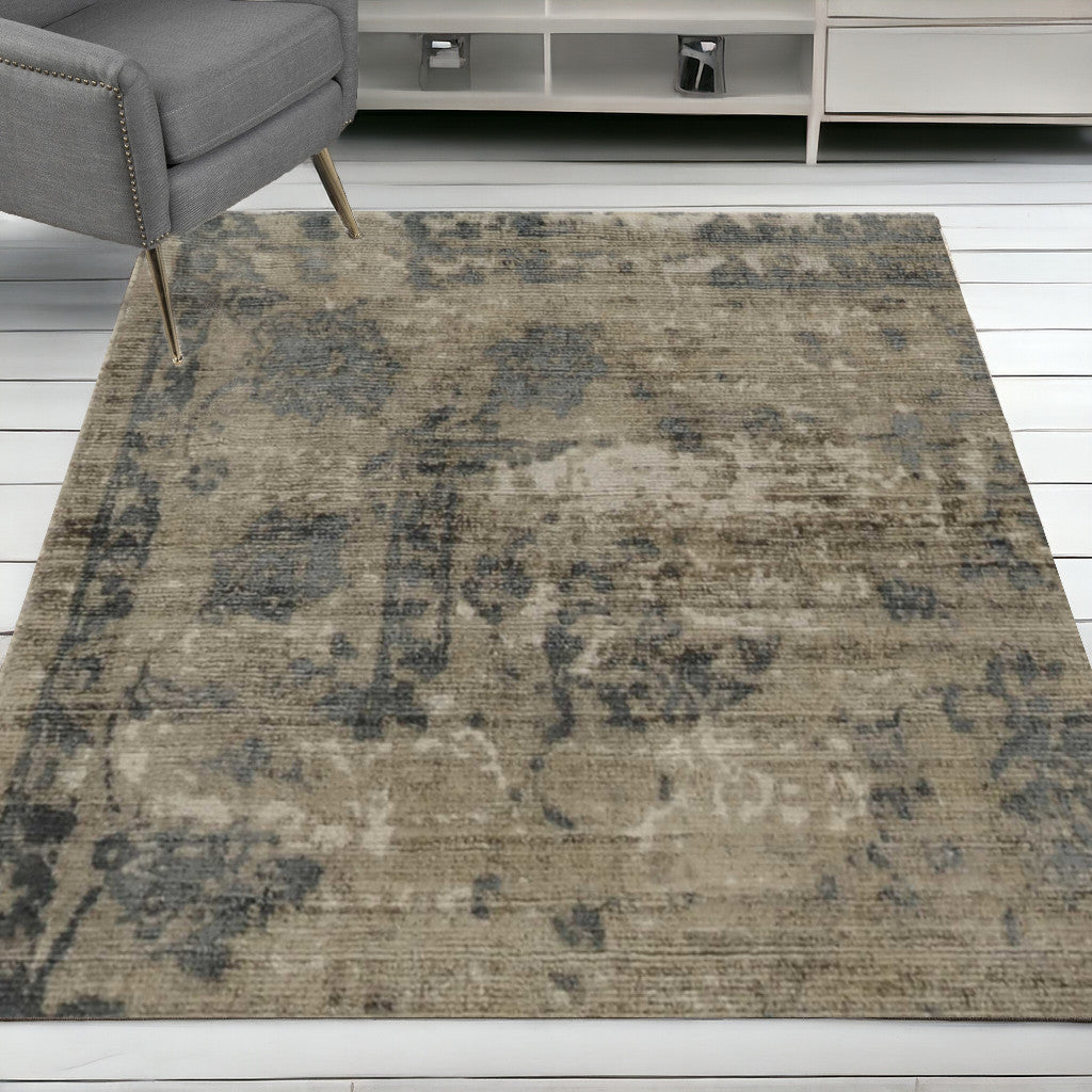 9'X12' Sand Blue Hand Loomed Traditional Floral Indoor Area Rug