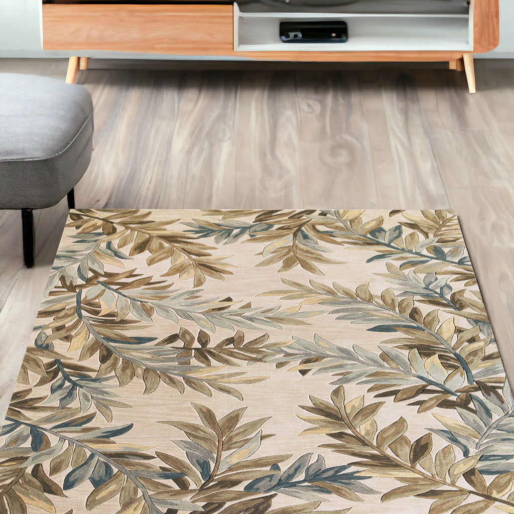 5'X8' Ivory Hand Tufted Pinnate Fronds Indoor Area Rug