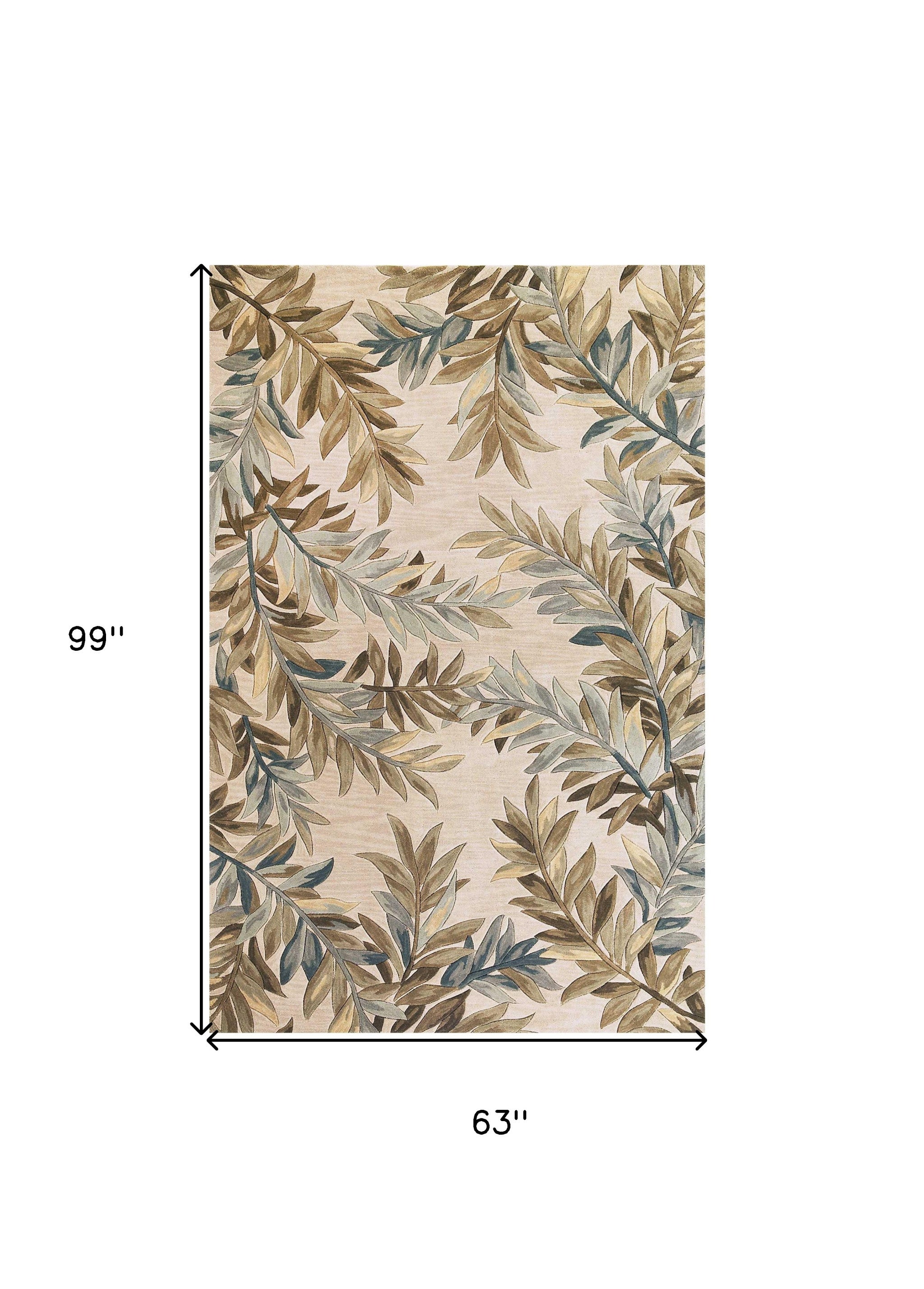 5'X8' Ivory Hand Tufted Pinnate Fronds Indoor Area Rug