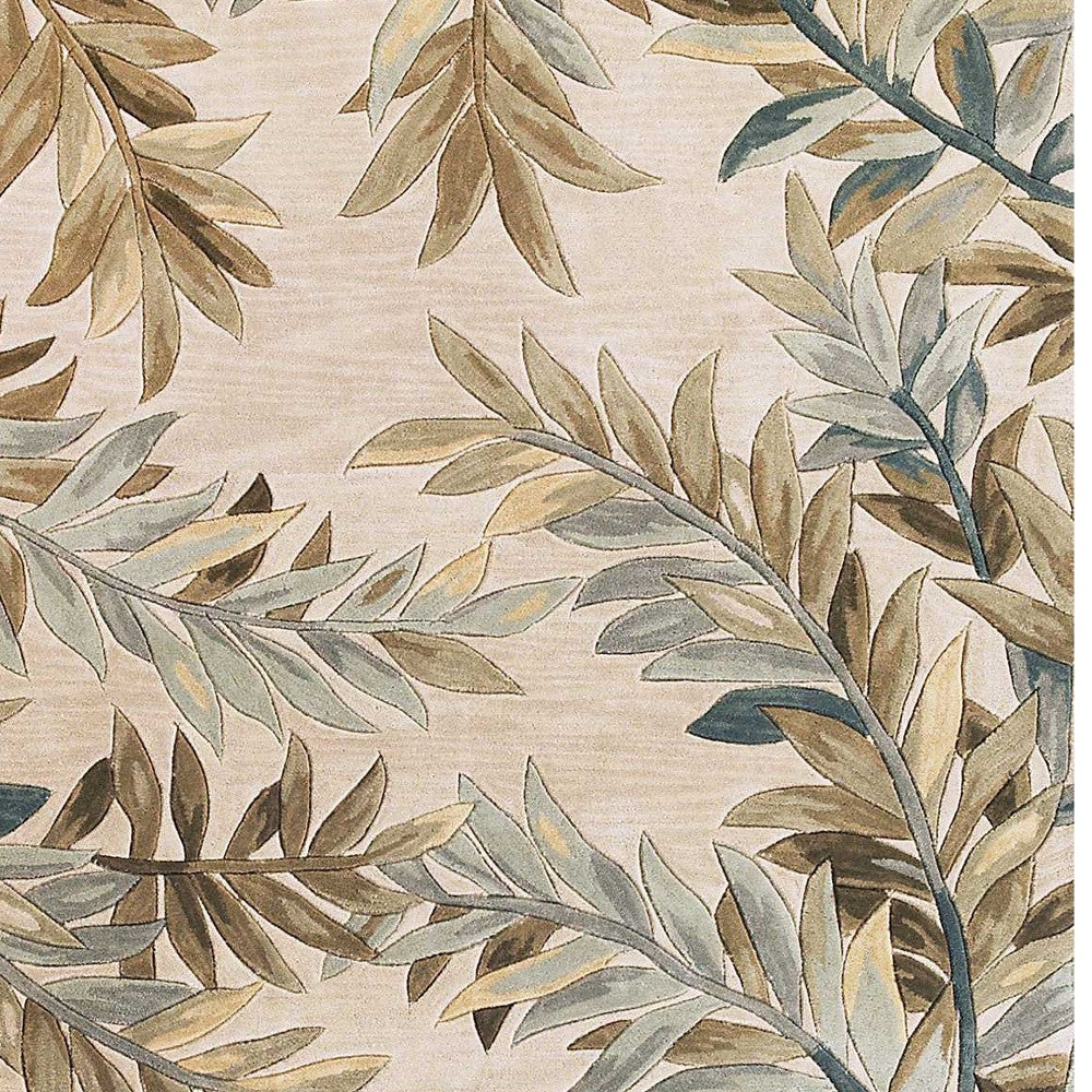 5'X8' Ivory Hand Tufted Pinnate Fronds Indoor Area Rug