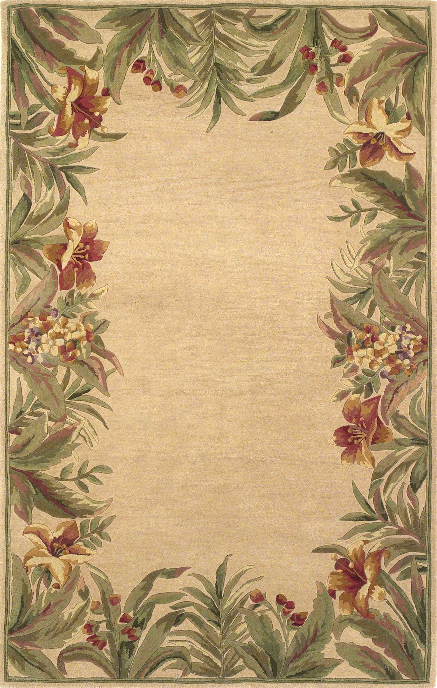 8' X 11'  Wool Ivory Tropical Greenery Area Rug