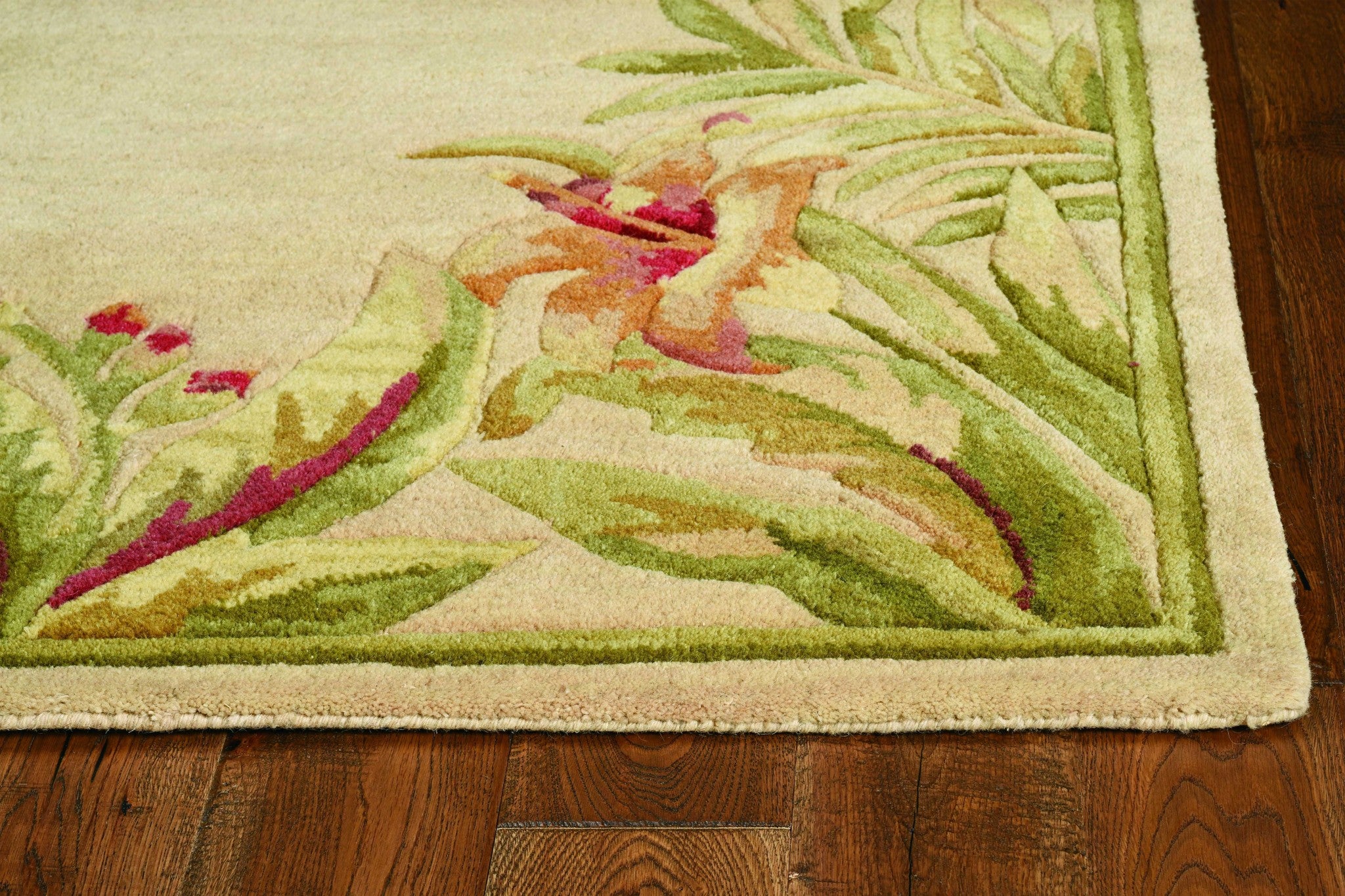 8' X 11'  Wool Ivory Tropical Greenery Area Rug