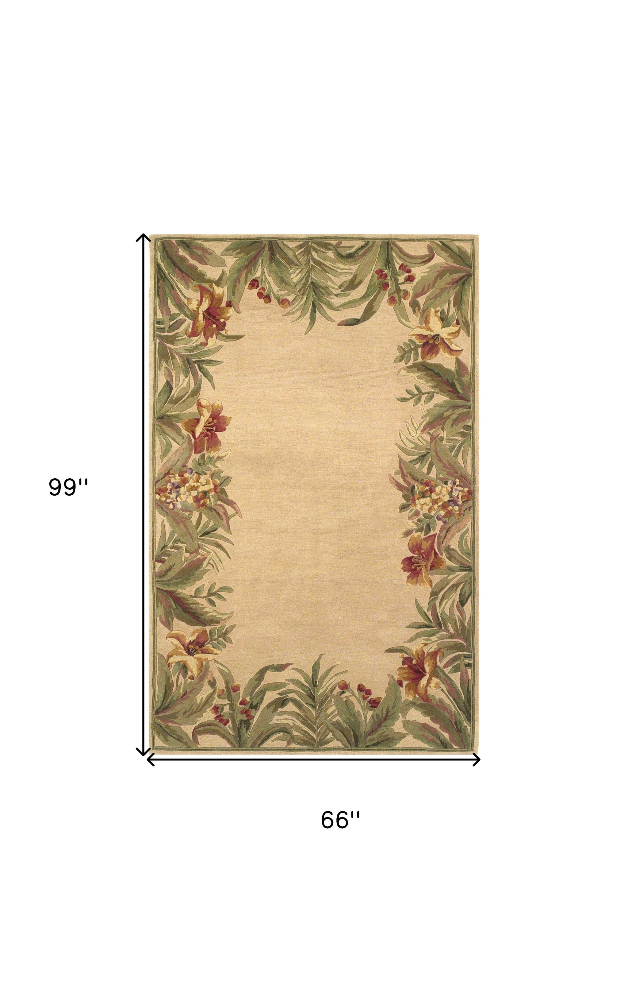 8' X 11'  Wool Ivory Tropical Greenery Area Rug