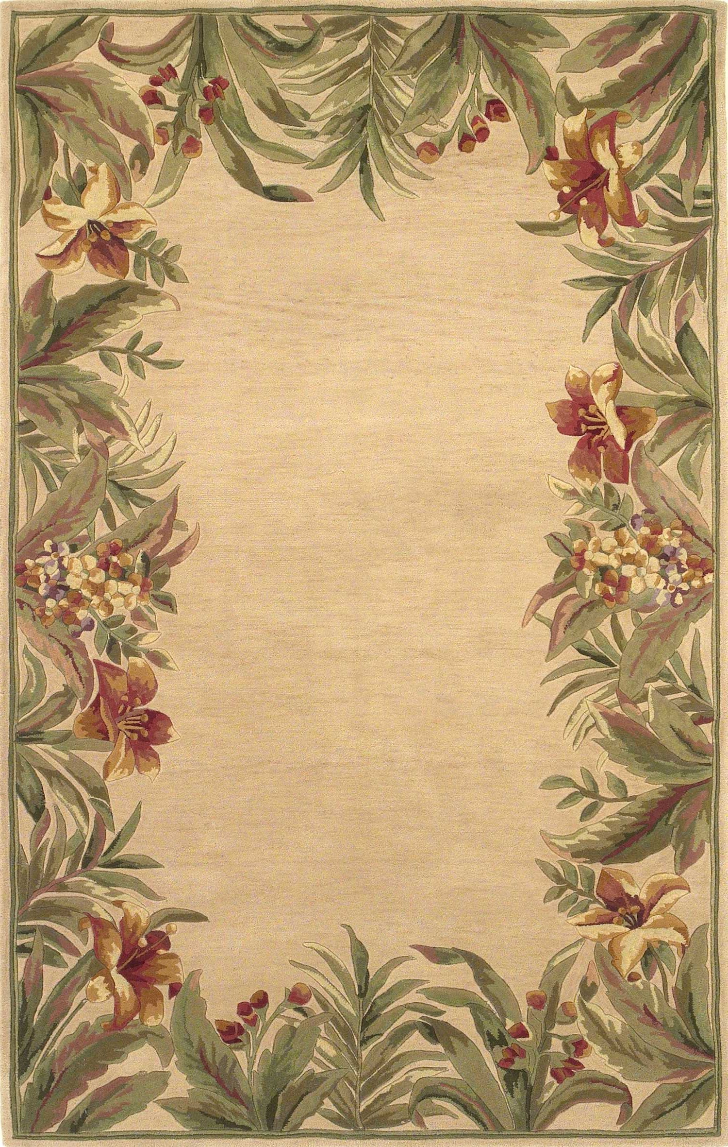 8' X 11'  Wool Ivory Tropical Greenery Area Rug