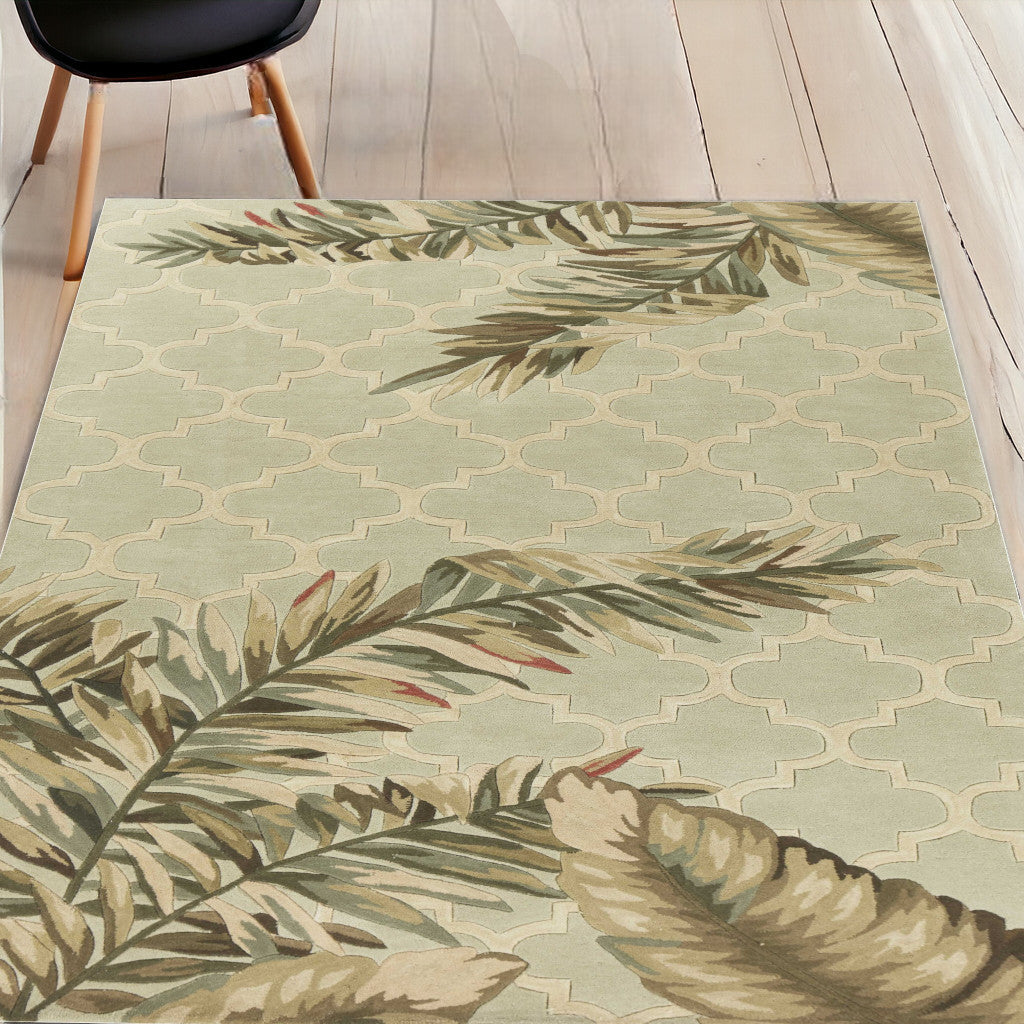 4'X6' Sage Green Hand Tufted Tropical Quatrefoil Indoor Area Rug