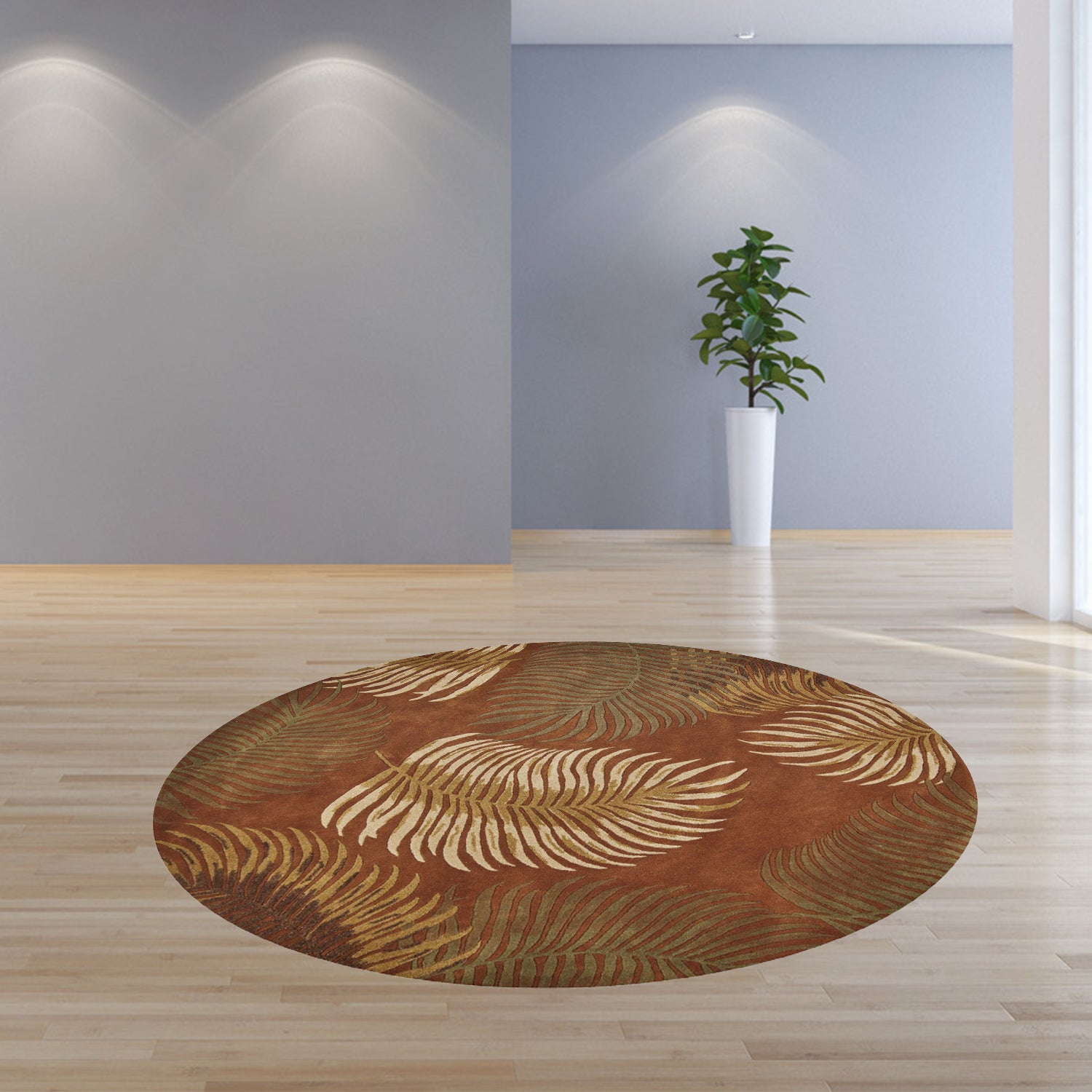 8' Rust Orange Hand Tufted Tropical Leaves Indoor Runner Rug