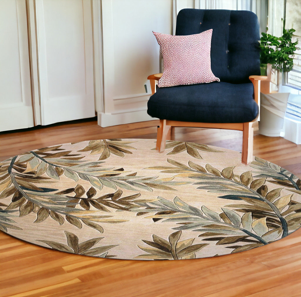 5'X8' Ivory Hand Tufted Pinnate Fronds Indoor Area Rug