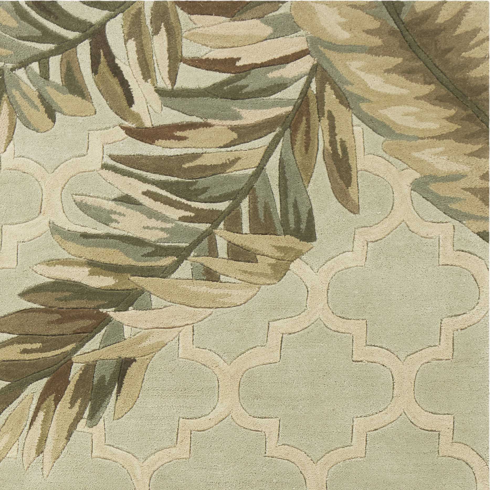 4'X6' Sage Green Hand Tufted Tropical Quatrefoil Indoor Area Rug