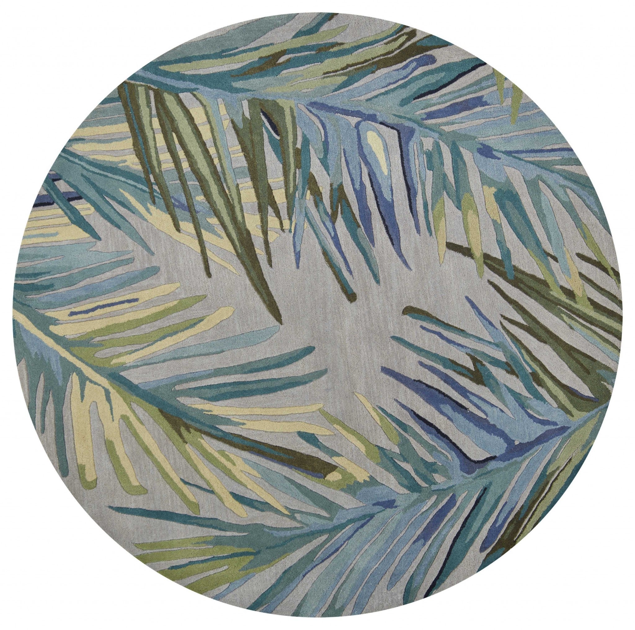 5'X8' Grey Blue Hand Tufted Tropical Palms Indoor Area Rug