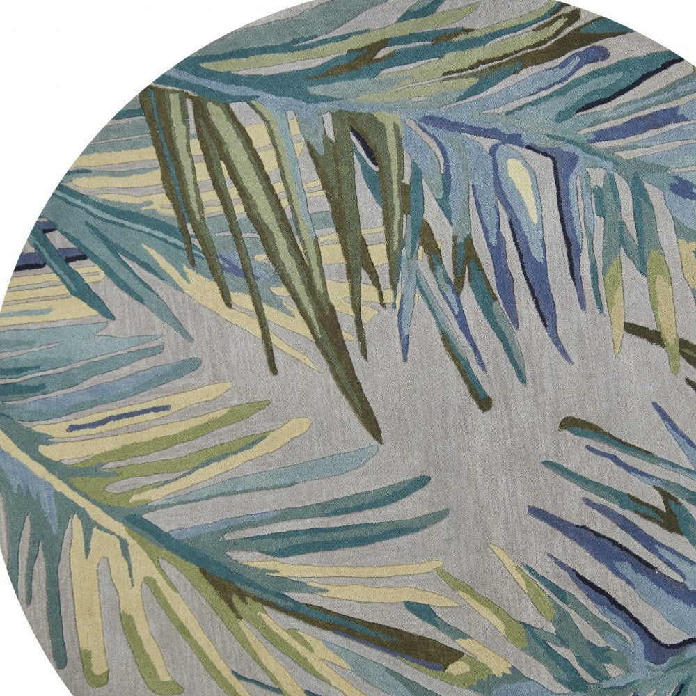 5'X8' Grey Blue Hand Tufted Tropical Palms Indoor Area Rug