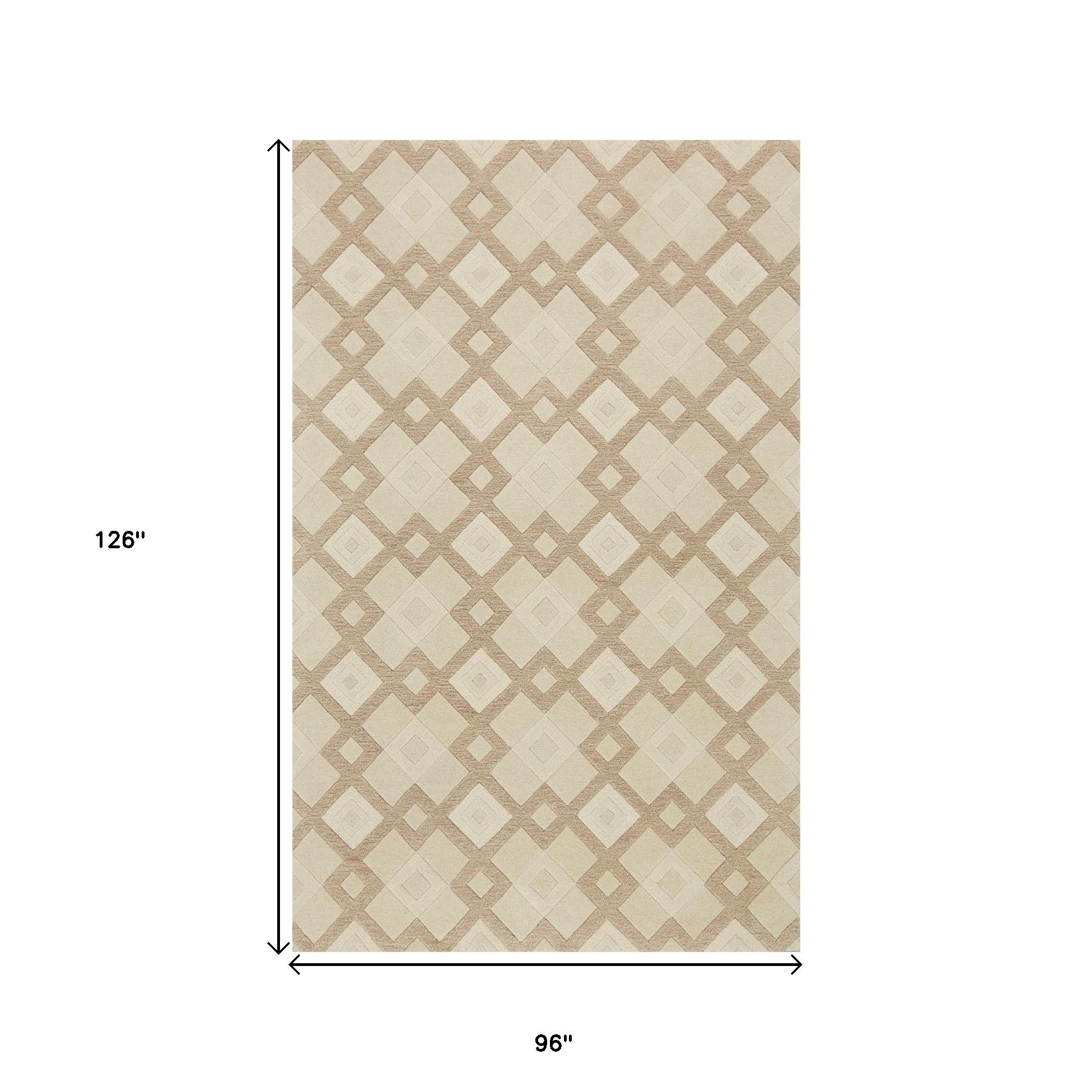 8' X 11' Ivory Wool Geometric Hand Tufted Area Rug