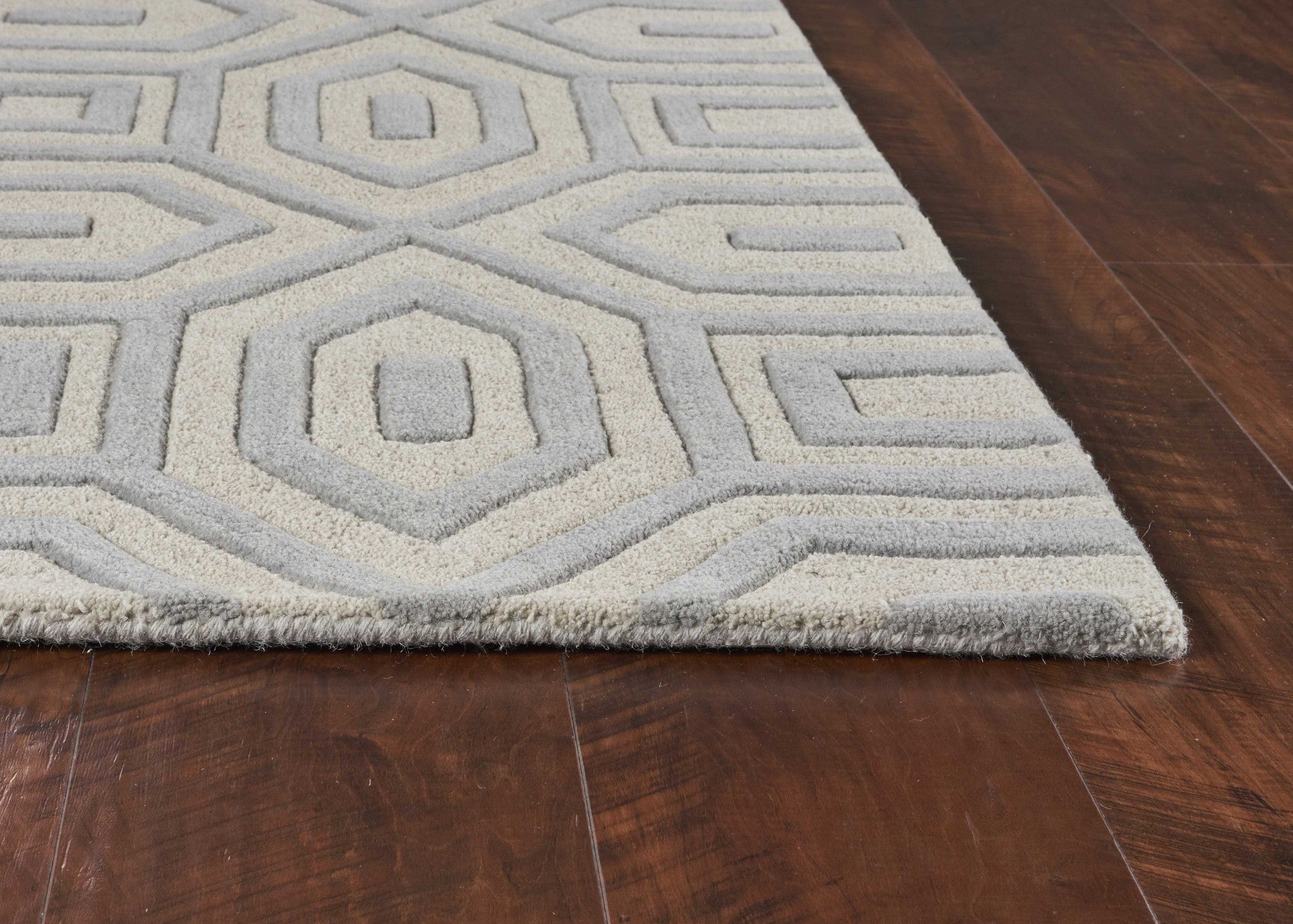 3'X5' Grey Hand Tufted Geometric Indoor Area Rug