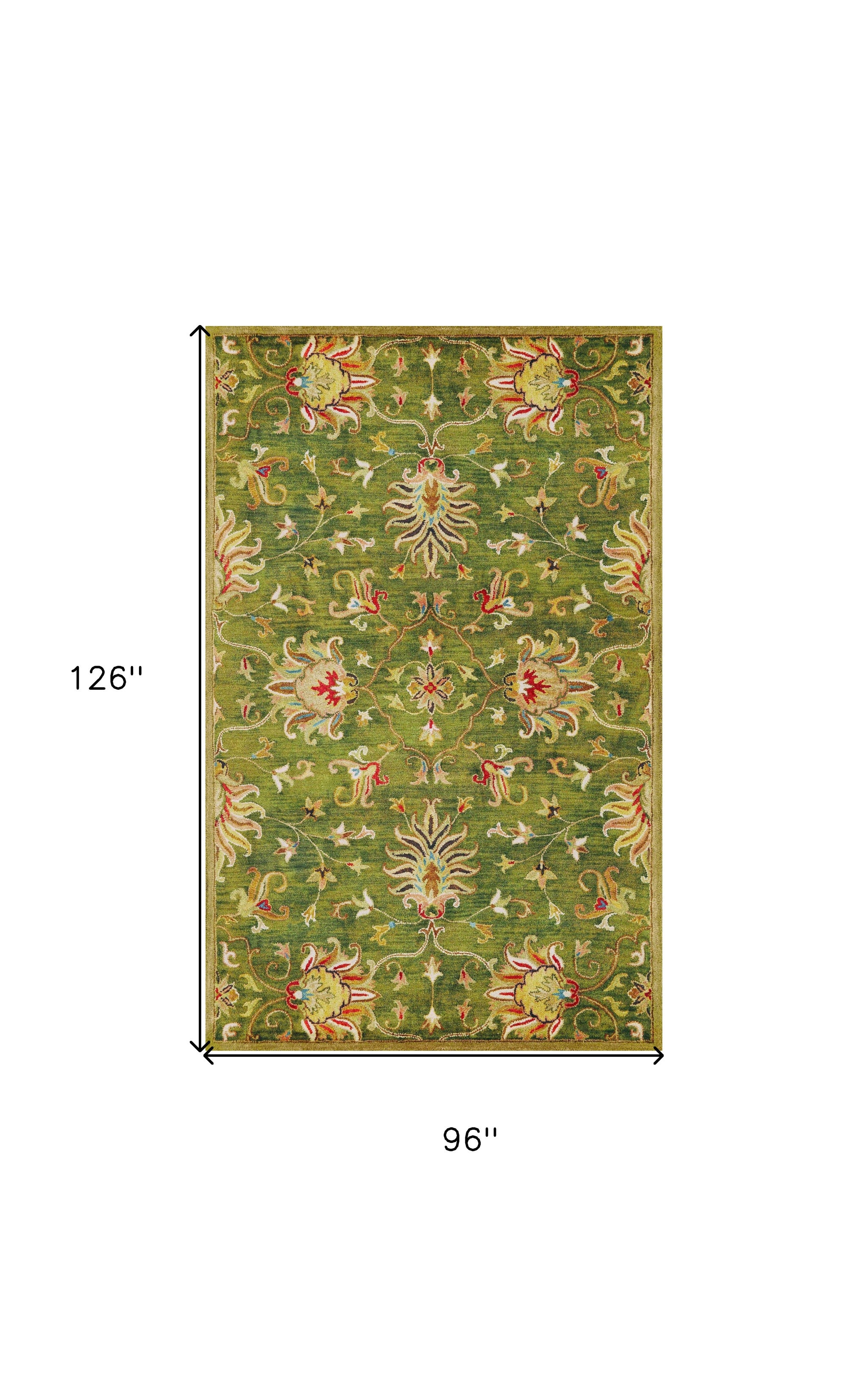 5' x 8' Green and Red Wool Floral Vines Hand Tufted Area Rug