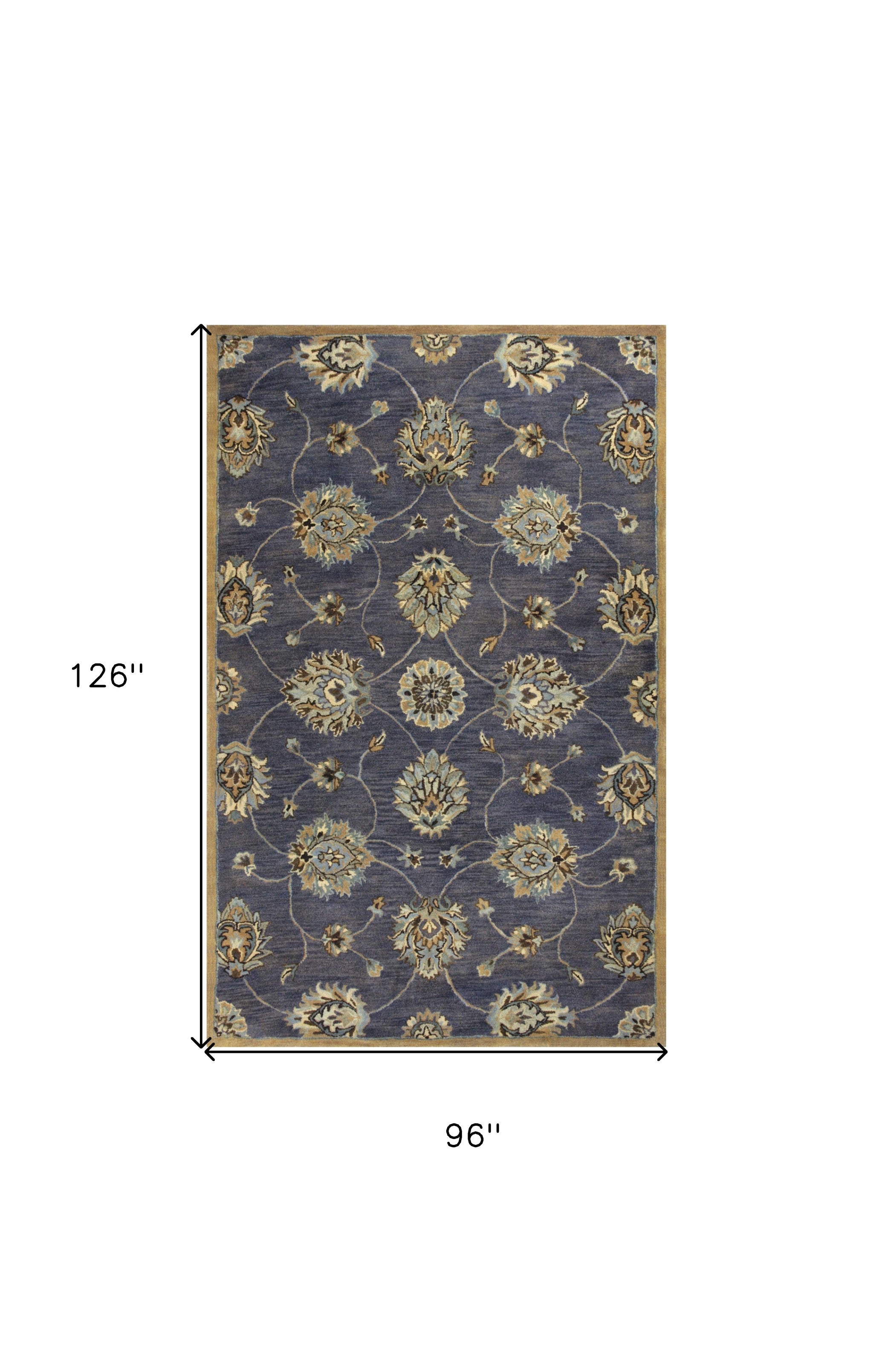 8'X11' Midnight Blue Hand Tufted Traditional Floral Indoor Area Rug