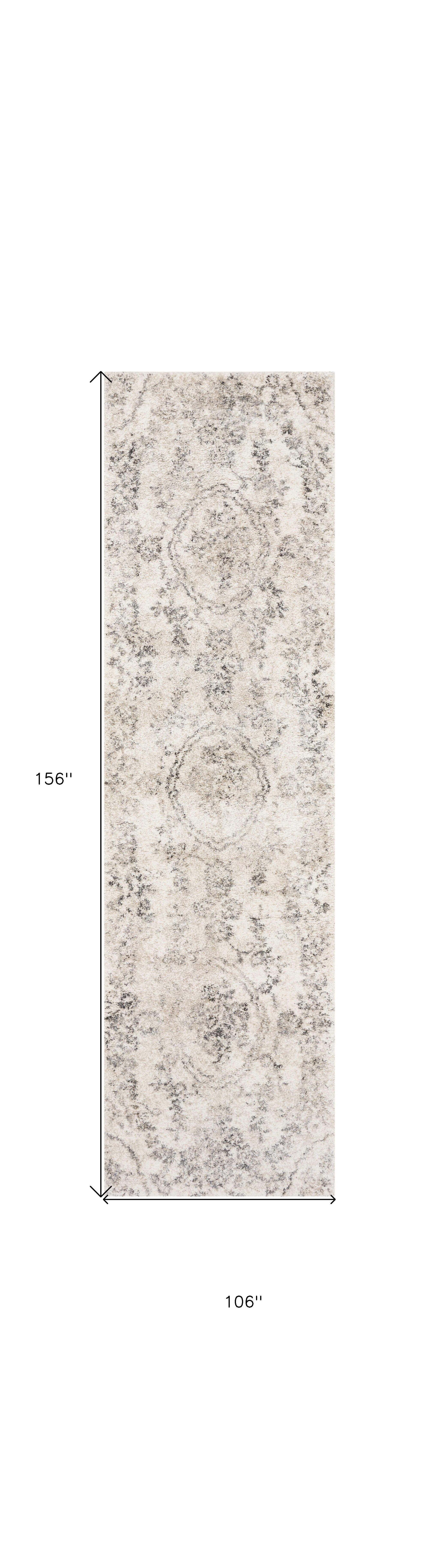 8'X10' Grey Machine Woven Distressed Floral Traditional Indoor Area Rug