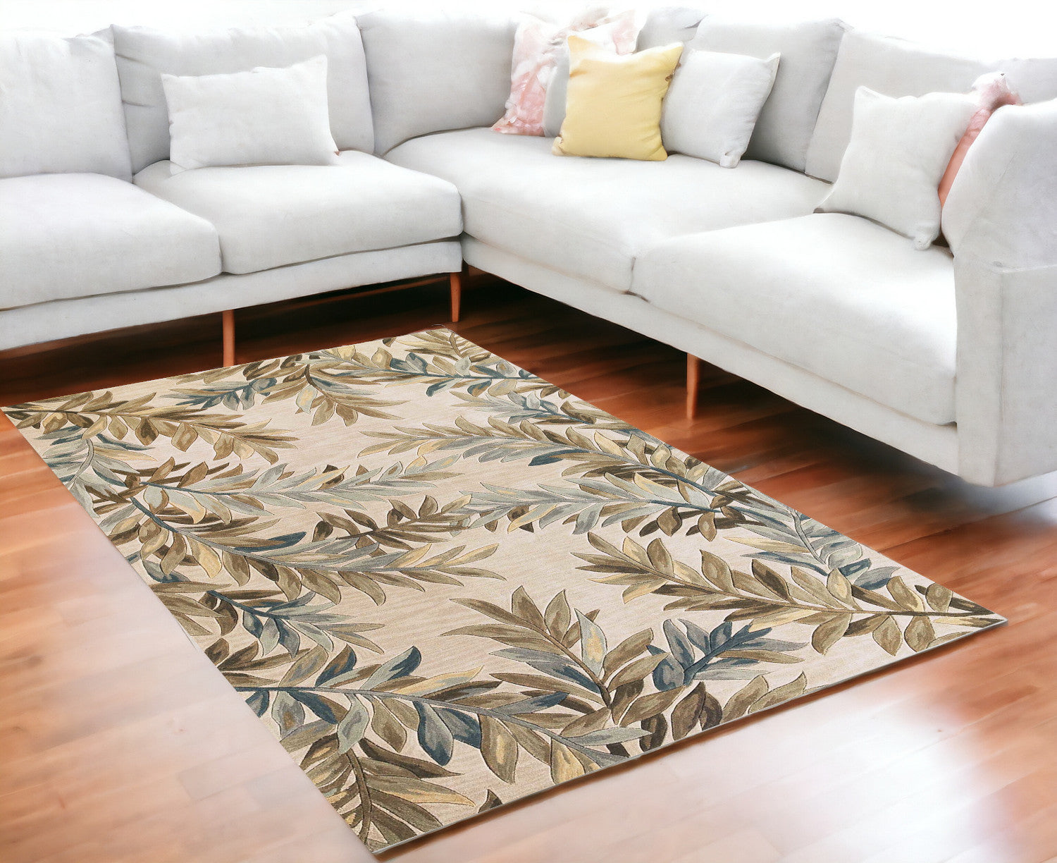 5'X8' Ivory Hand Tufted Pinnate Fronds Indoor Area Rug