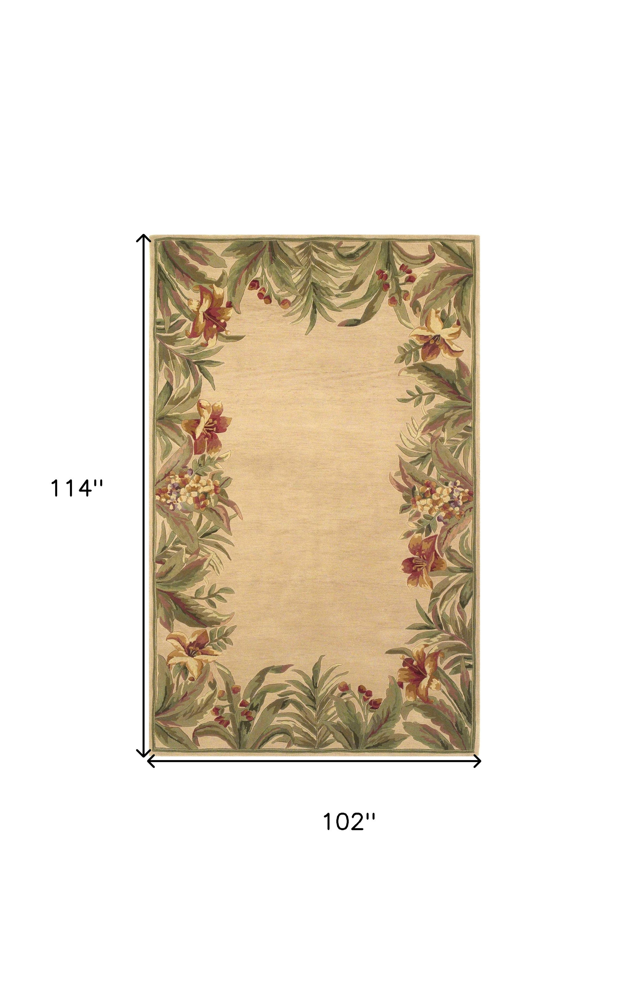 8' X 11'  Wool Ivory Tropical Greenery Area Rug