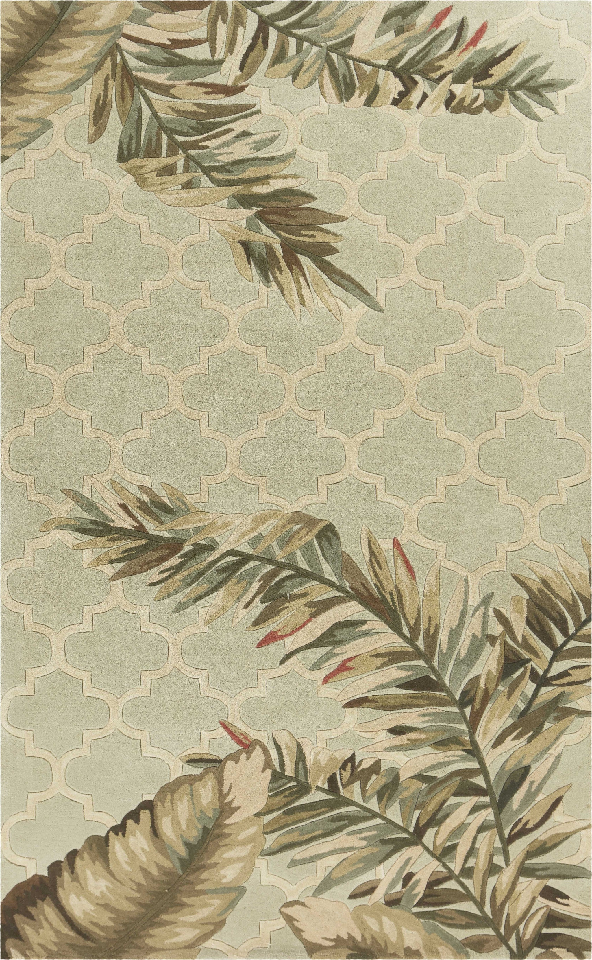 4'X6' Sage Green Hand Tufted Tropical Quatrefoil Indoor Area Rug