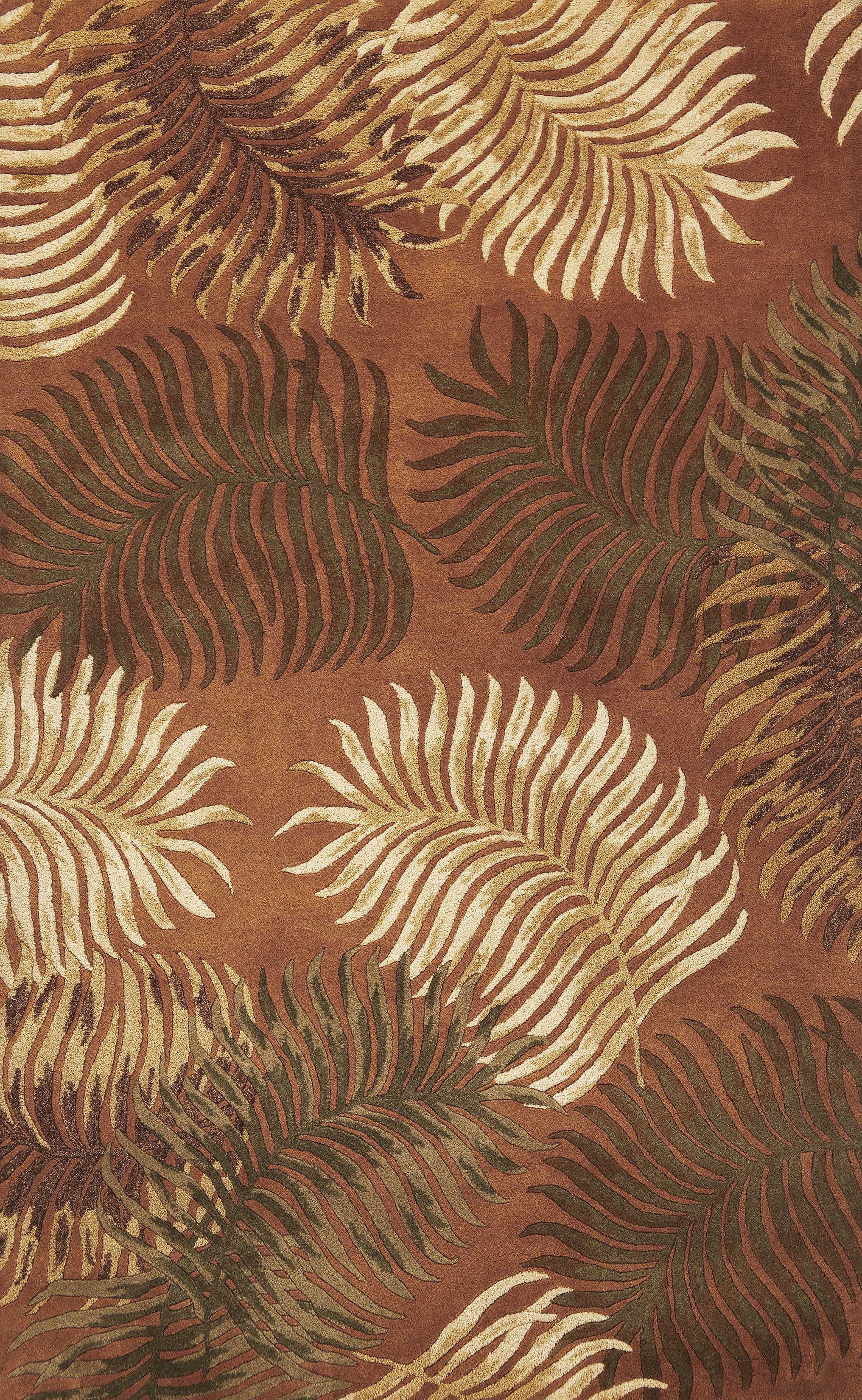 8' Rust Orange Hand Tufted Tropical Leaves Indoor Runner Rug