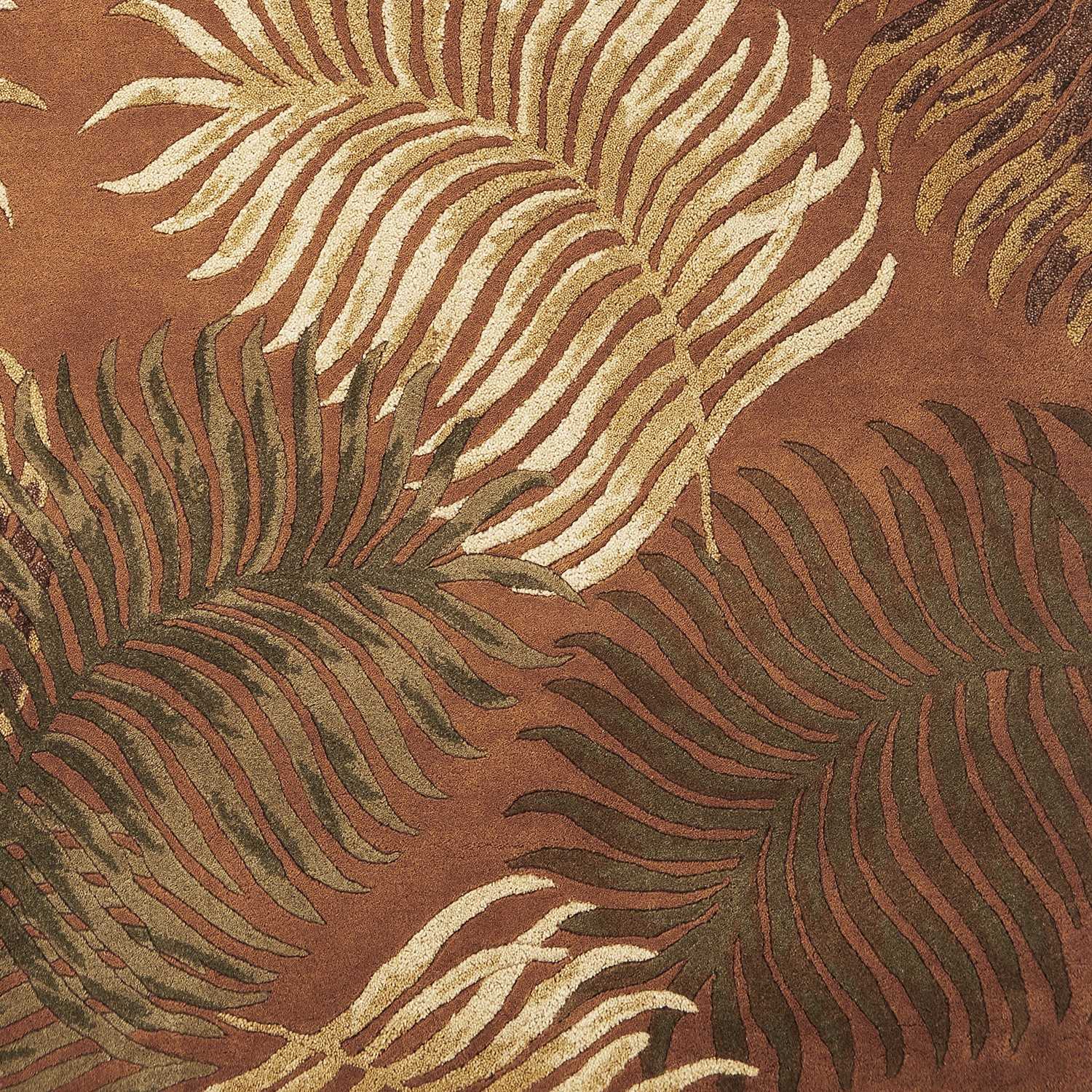 8' Rust Orange Hand Tufted Tropical Leaves Indoor Runner Rug