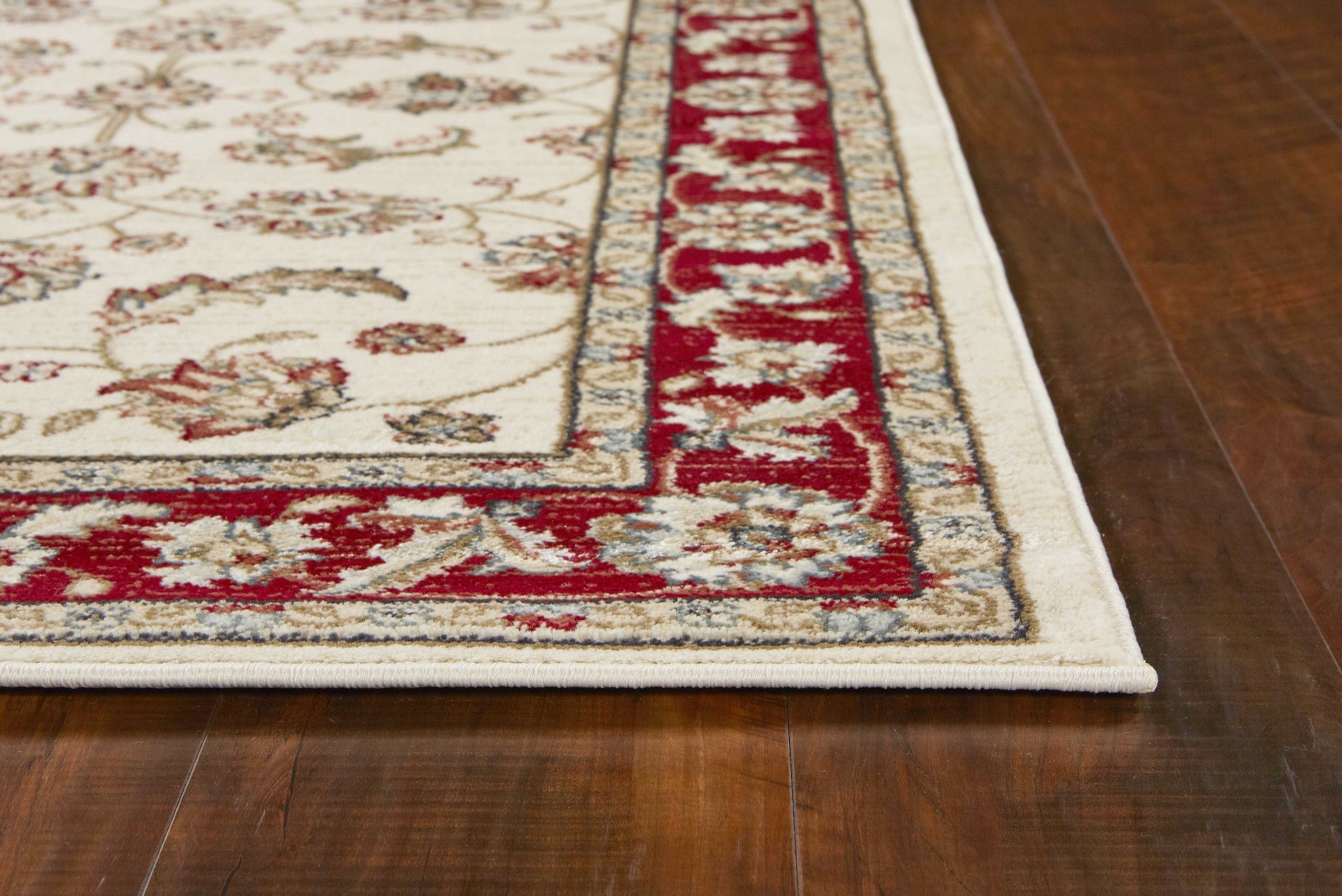 5'X8' Ivory Red Bordered Floral Indoor Area Rug