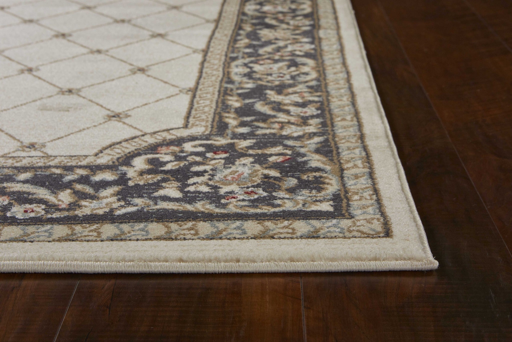 9'X12' Ivory Grey Bordered Floral Indoor Area Rug