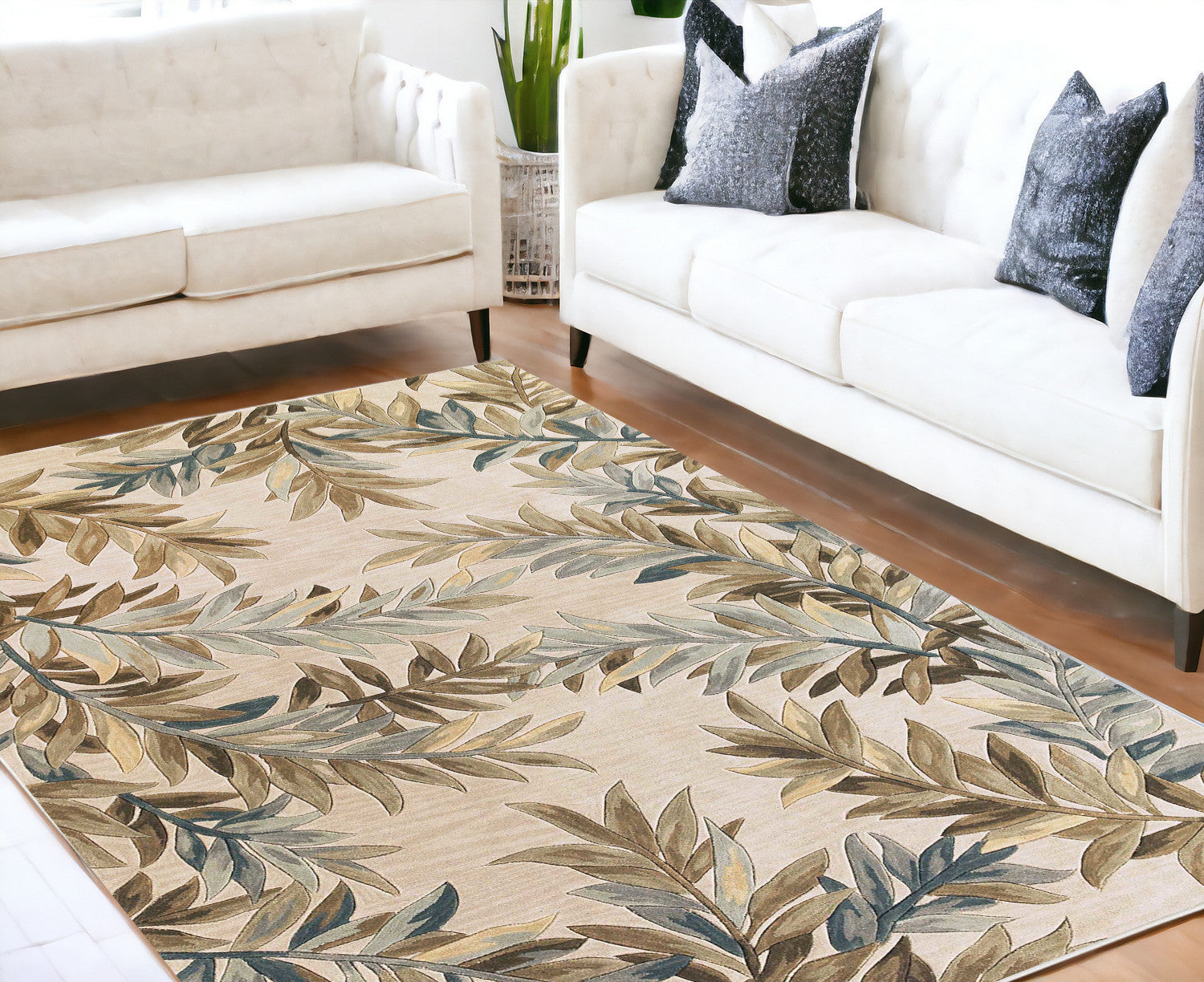 5'X8' Ivory Hand Tufted Pinnate Fronds Indoor Area Rug