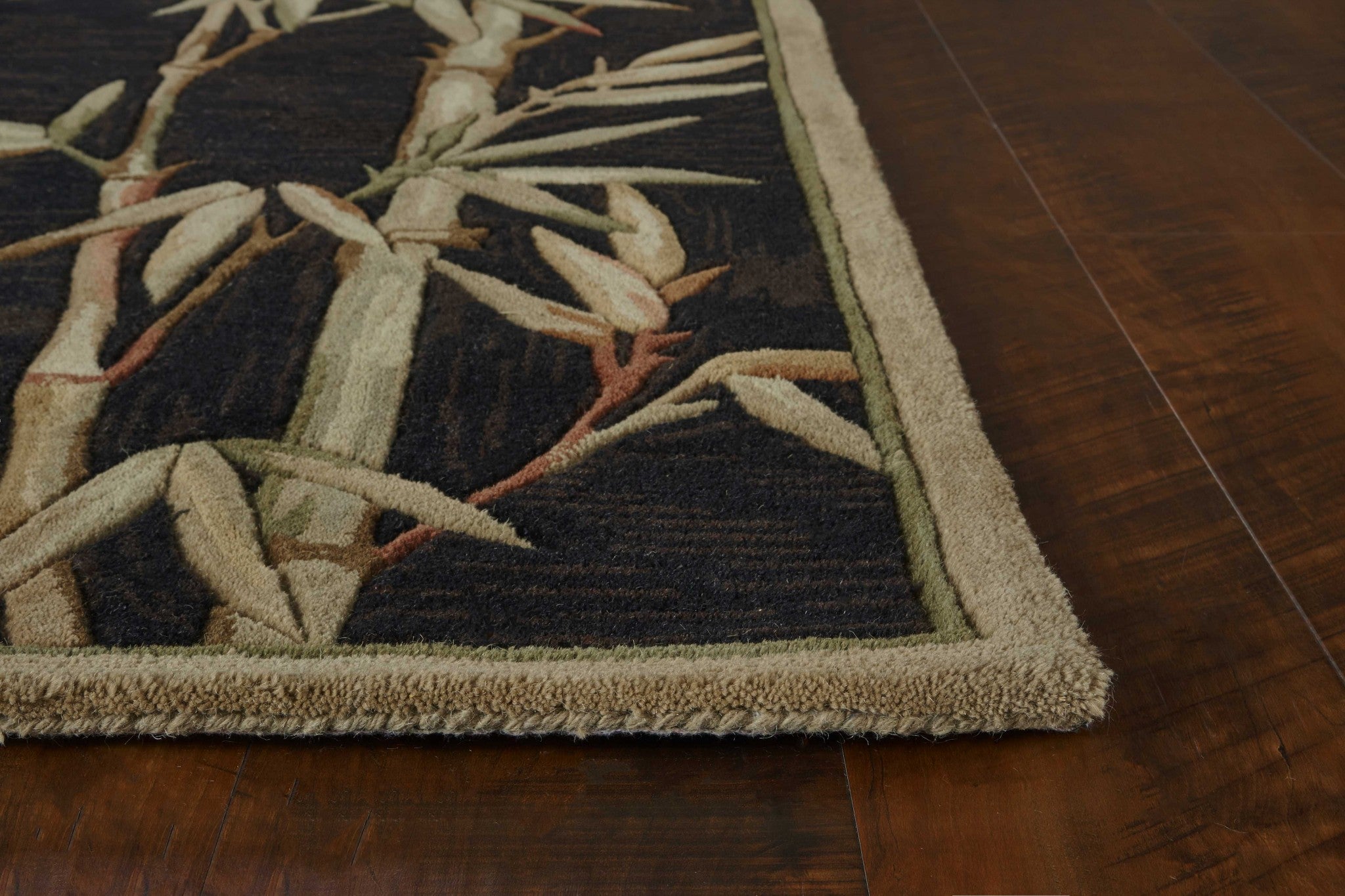 8' X 11'  Wool Black And Bamboo Area Rug