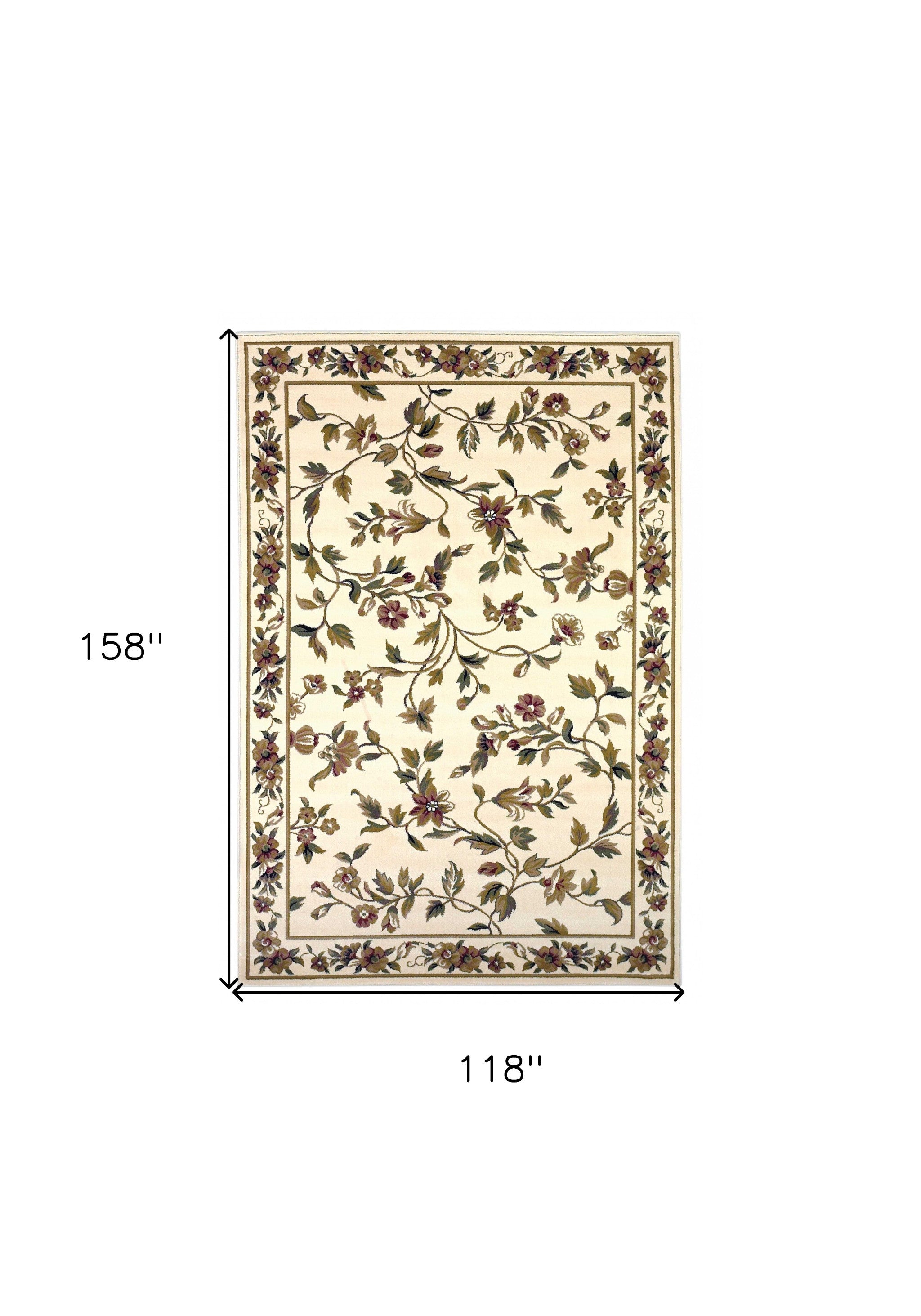 10'X13' Ivory Machine Woven Floral Vines Indoor Area Rug