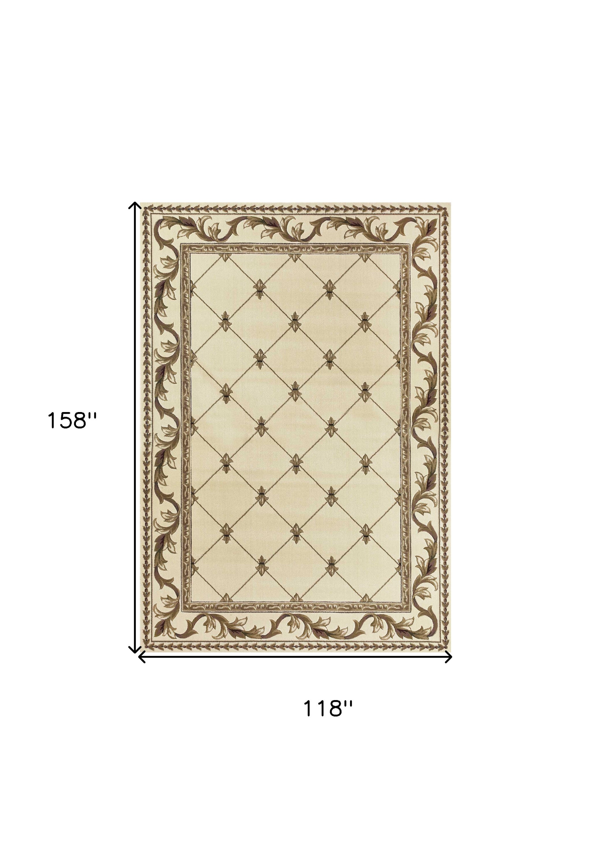 5'X8' Ivory Machine Woven Hand Carved Fleur De Lis Indoor Area Rug