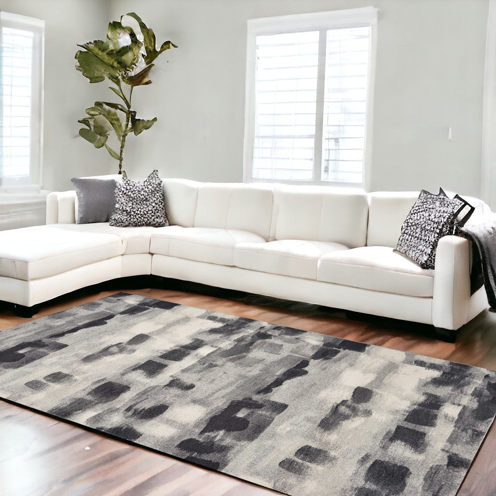 5'X8' Shades Of Grey Machine Woven Abstract Brushstroke Indoor Area Rug