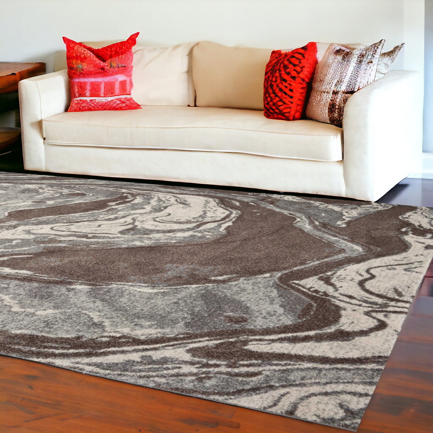 5' X 8' Mocha Marble Indoor Area Rug