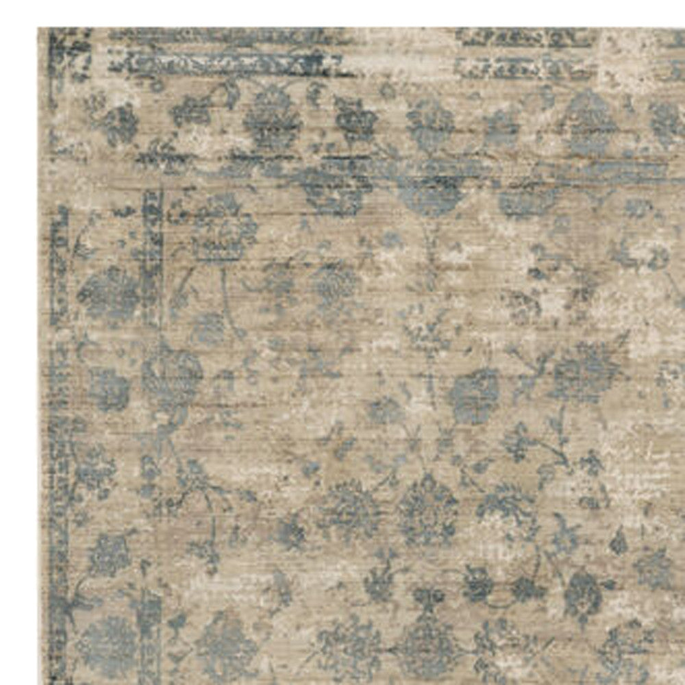 9'X12' Sand Blue Hand Loomed Traditional Floral Indoor Area Rug