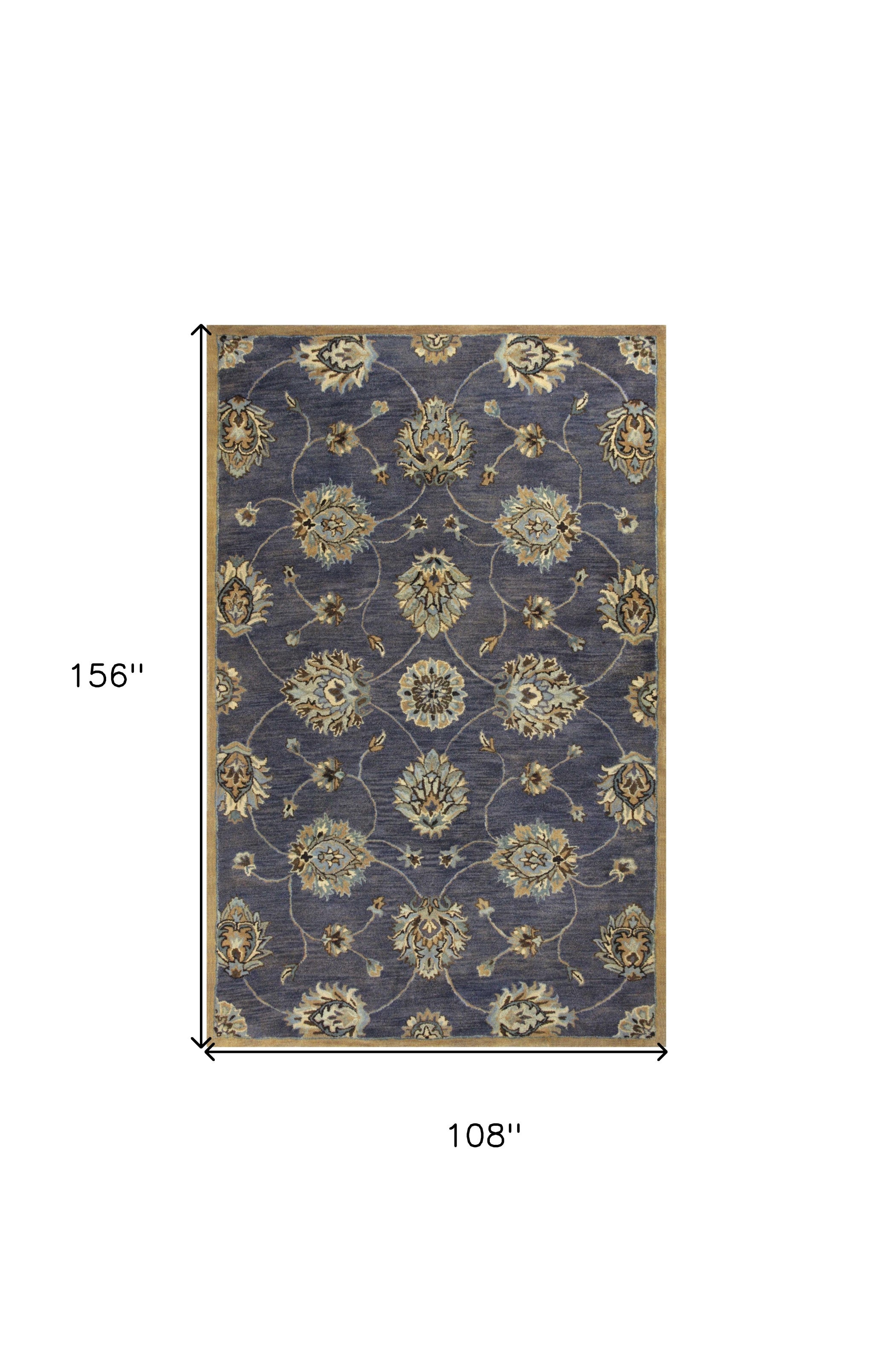 8'X11' Midnight Blue Hand Tufted Traditional Floral Indoor Area Rug