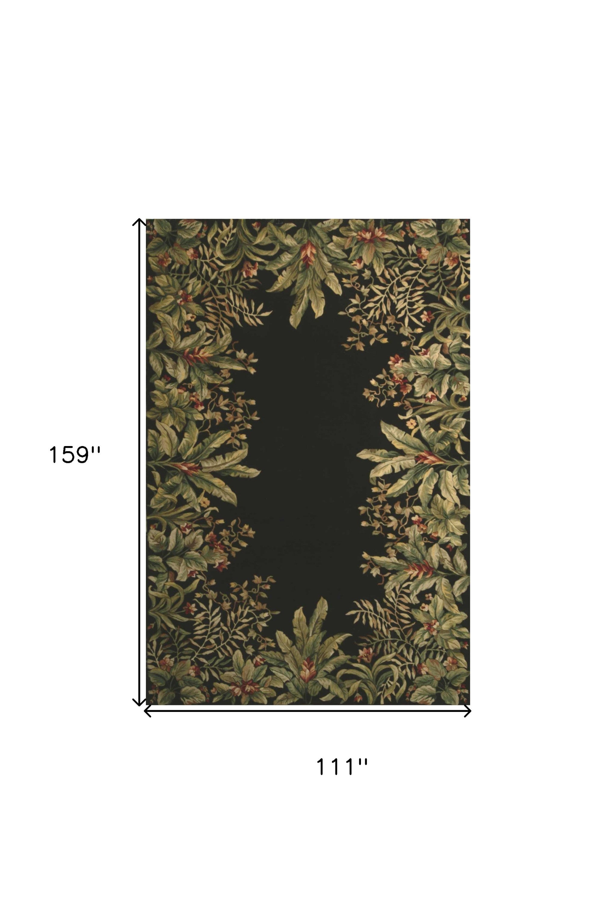 9' X 13' Green and Black Wool Tropical Floral Hand Tufted Area Rug